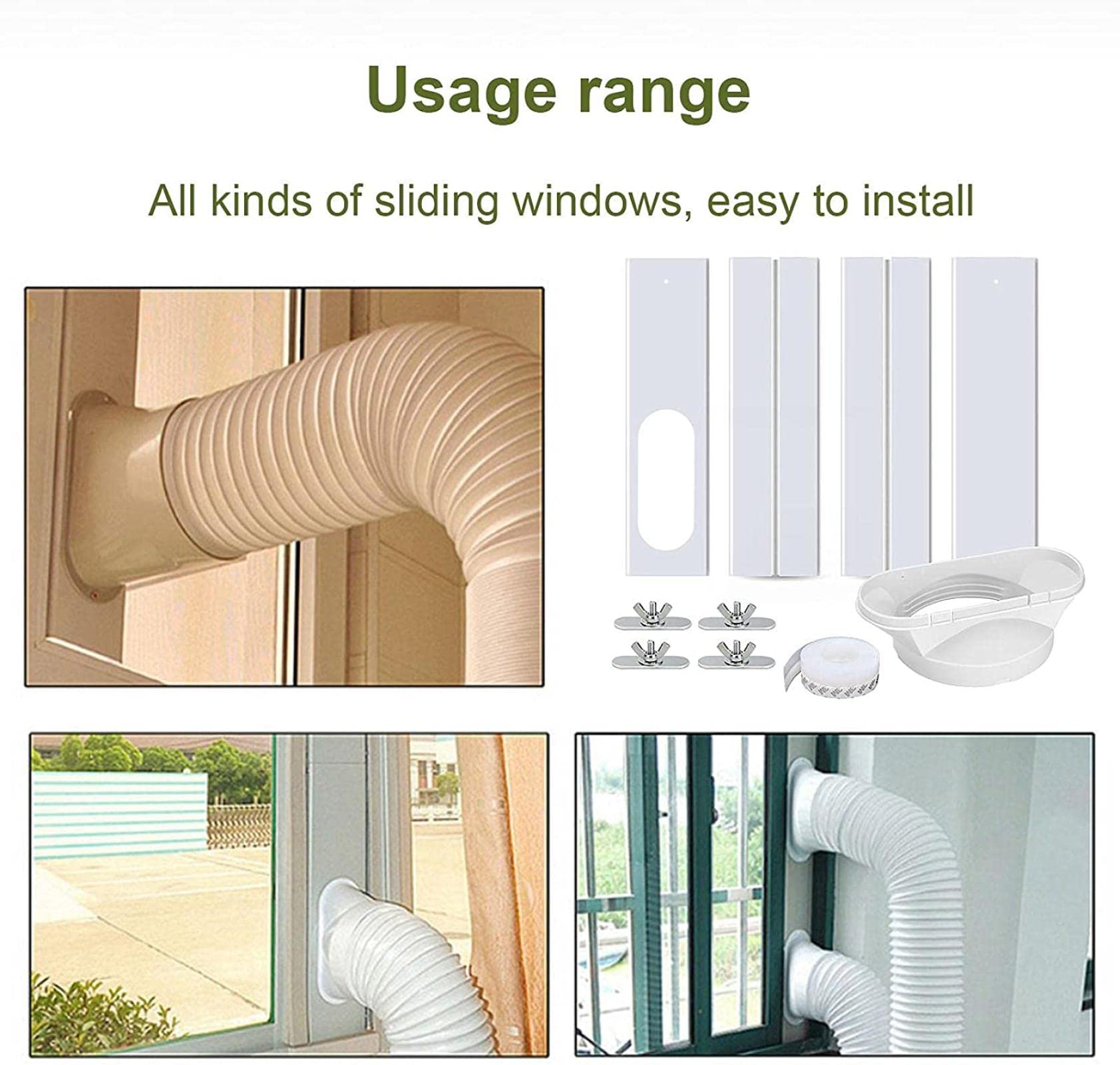 Kit di Scorrimento per finestre Elastiche, Universale per Aria condizionata Portatile, PVC, 1 unità, Bianco Avorio