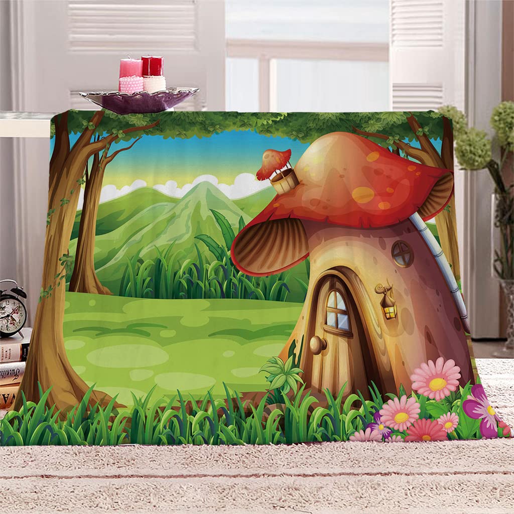 Koc narzuta kreskówka i grzyb lekki i miękki przytulny dekoracyjny tkany koc na podróż, kanapę, łóżko, sofę 180 x 199 cm