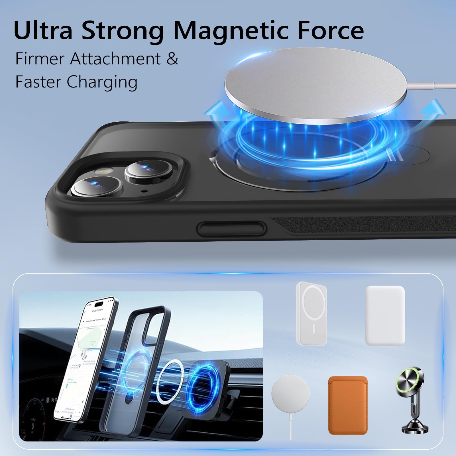 2024 Ulepszony obrotowy o 360° magnetyczny stojak pierścieniowy do iPhone'a 15 16.1 cm, kompatybilny z MagSafe, wojskowa ochrona przed upadkiem, odporny na wstrząsy, matowy,