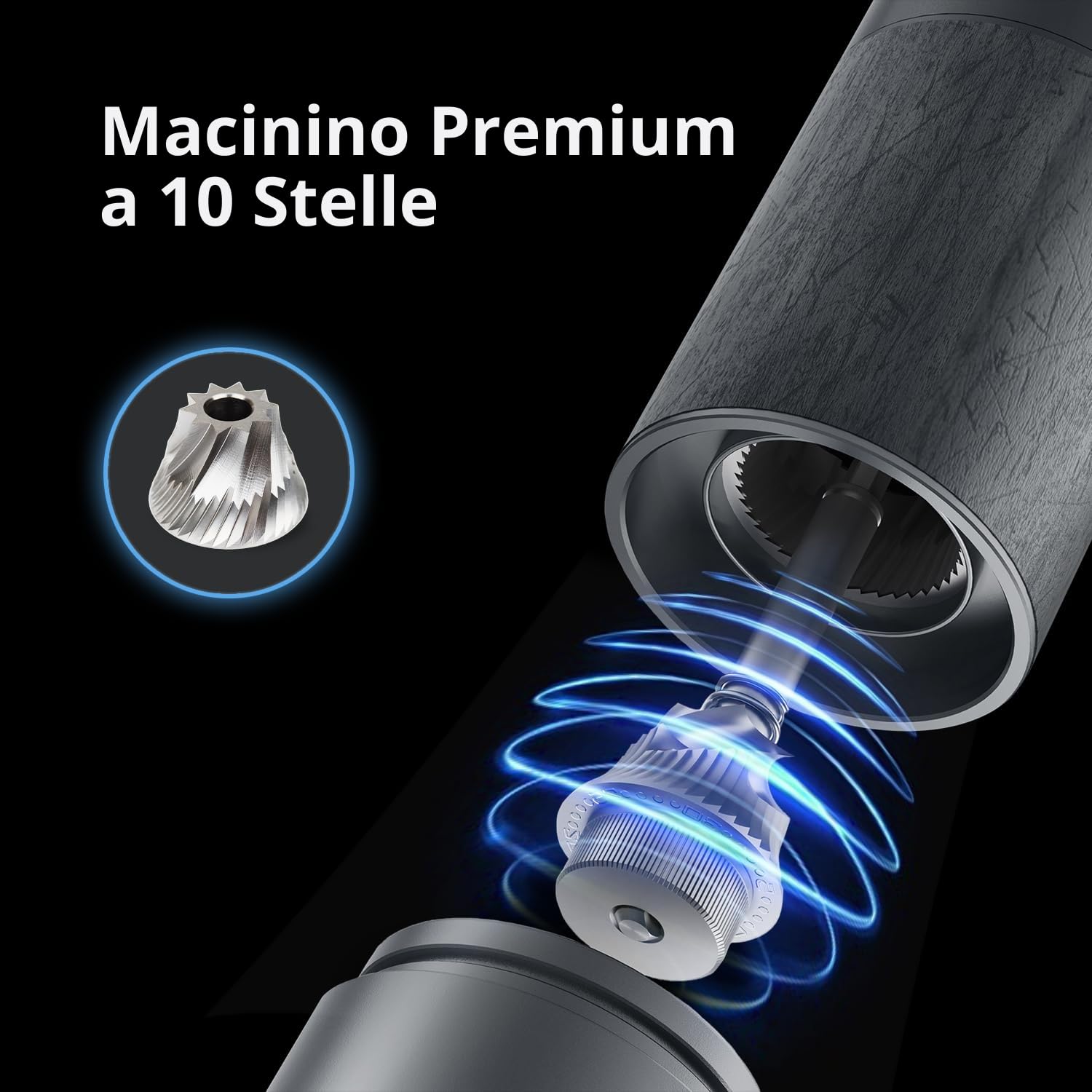 CERA + Macina Caffe Elettrico Con Custodia Per Il Trasporto, Piccolo Macinacaffè Professionale Per Caffè Espresso Per Casa, Viaggio