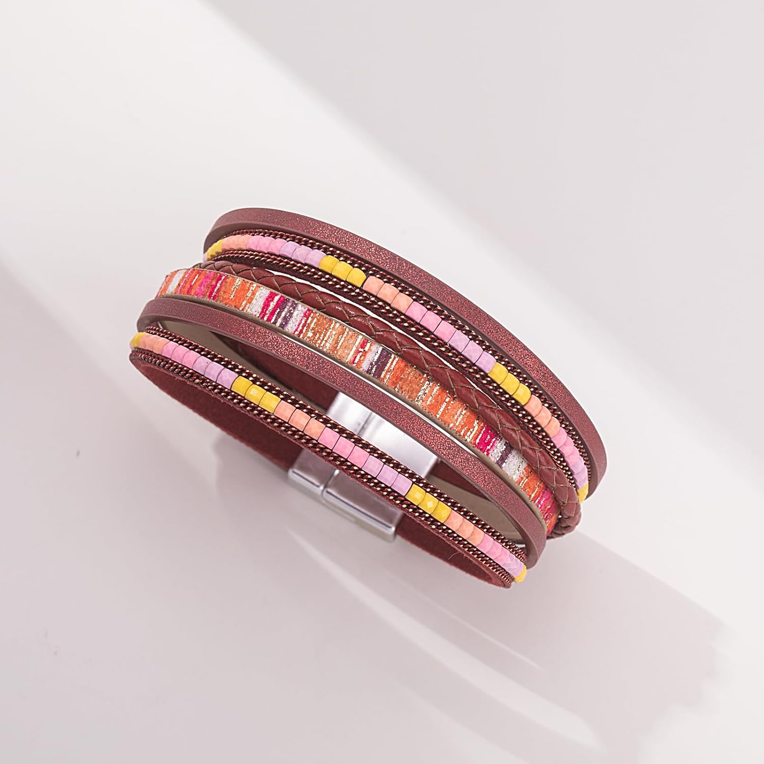 FANCY SHINY Boho Leather Wrap Bracelets Trendy Layered Bracelets with Magnetic Clasp Strackable Bohemian Jewelry Cowboy Cowgirl Chic Gifts for Women - Image 5