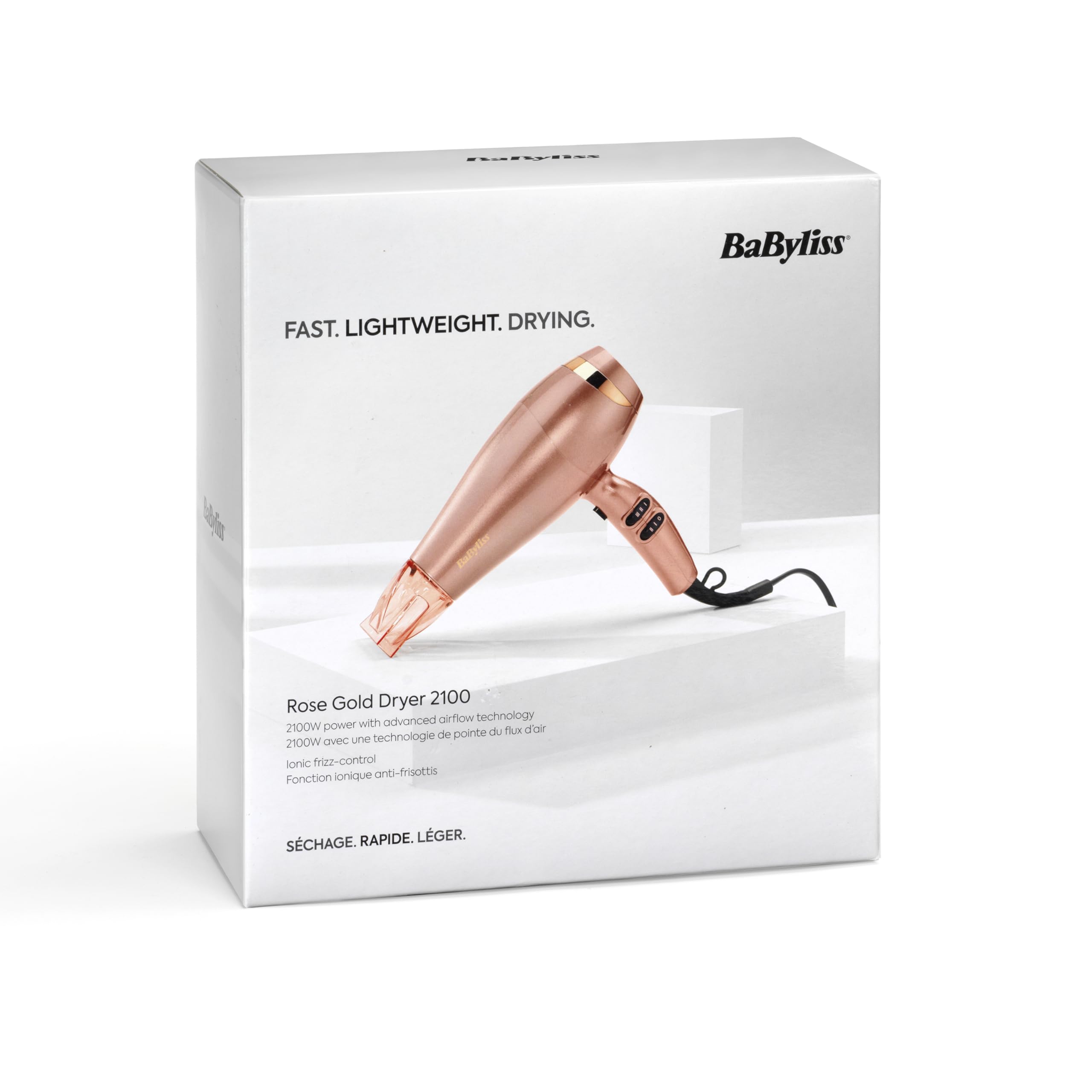 BaByliss Secado de Pelo Rose Gold - Secado Profesional iónico de 2100W, Secado ligero, Secado de cabello, Secado rápido con cerámica, 3 ajustes de calor y 2 velocidades, Oro rosado, 5336PE