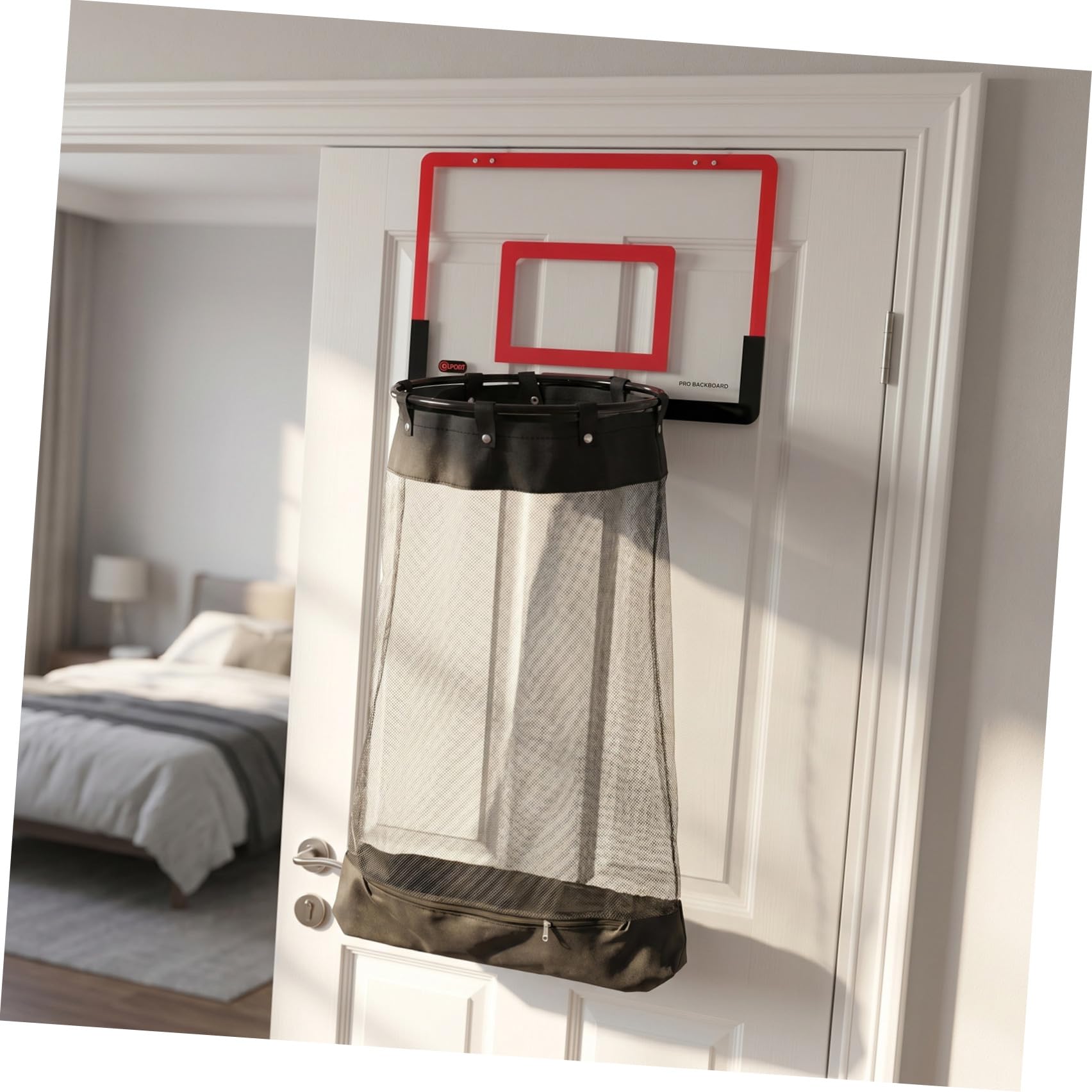 TOYANDONA Basketball Wäschekorb mit Reifen, Rot, 106x40x33 Cm | Kunststoff mit Reißverschluss, Universalhaken zur Montage, für Jugendzimmer und Kleine Wohnungen