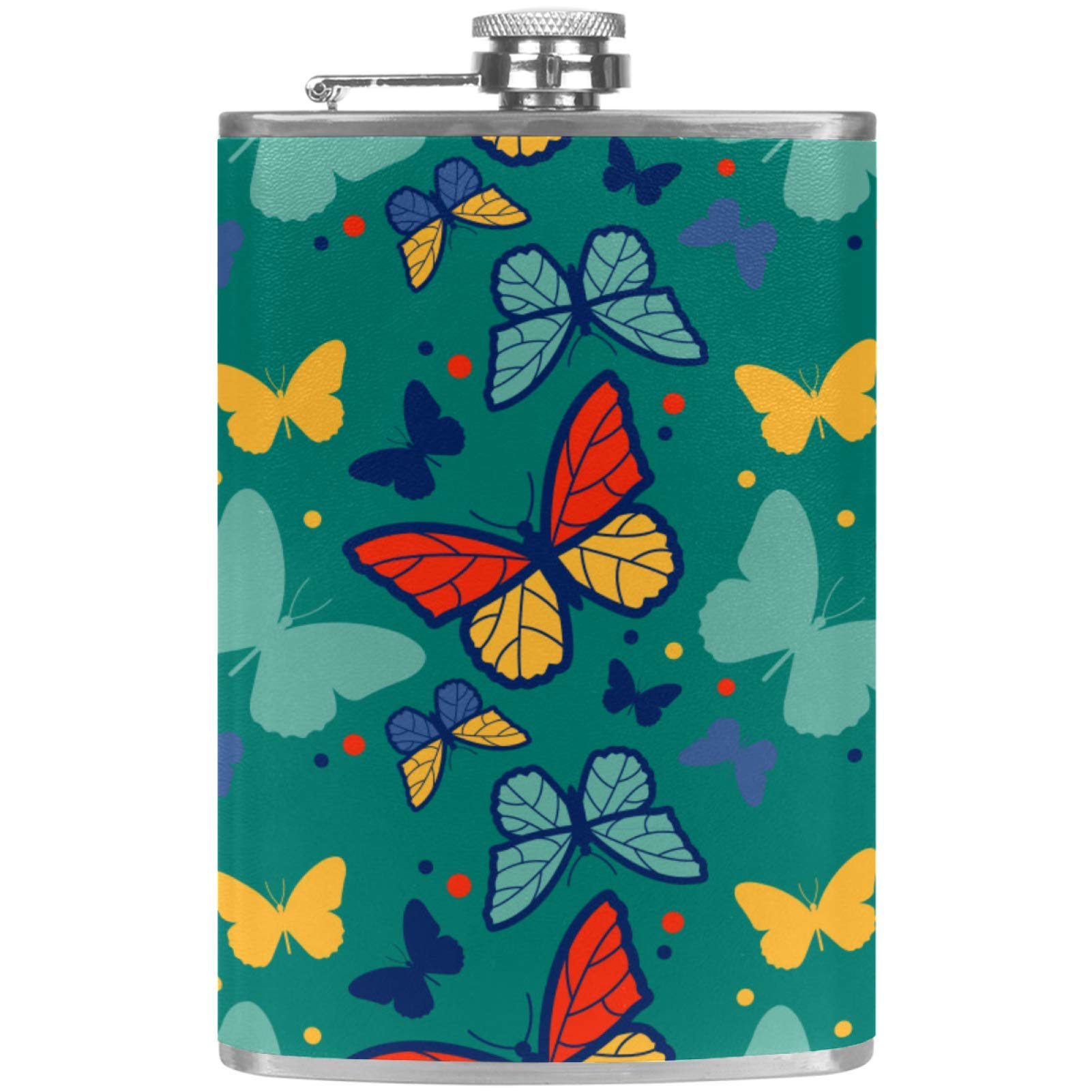 Flasque à whisky de poche pour barbecue et pêche en plein air avec motif papillon
