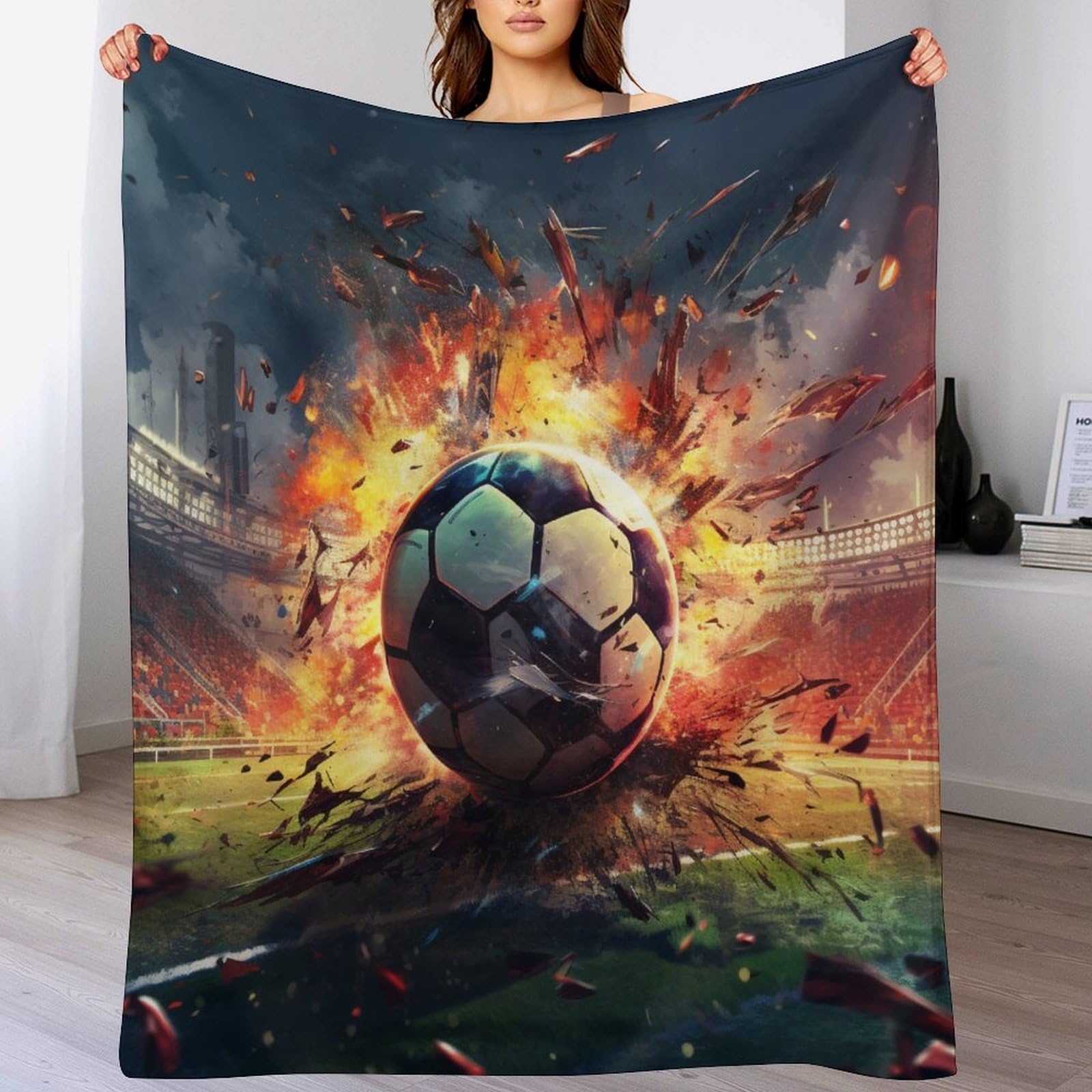Couverture polaire football chaude et plaid en flanelle facile à nettoyer pour sofa