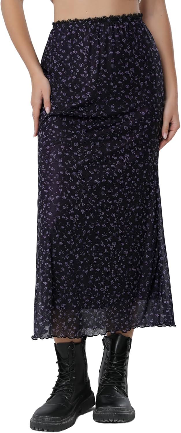 Avanova Women Ditsy Floral Bohemia Mesh Mermaid Skirt High Waist Summer Midi Skirts - Image 3