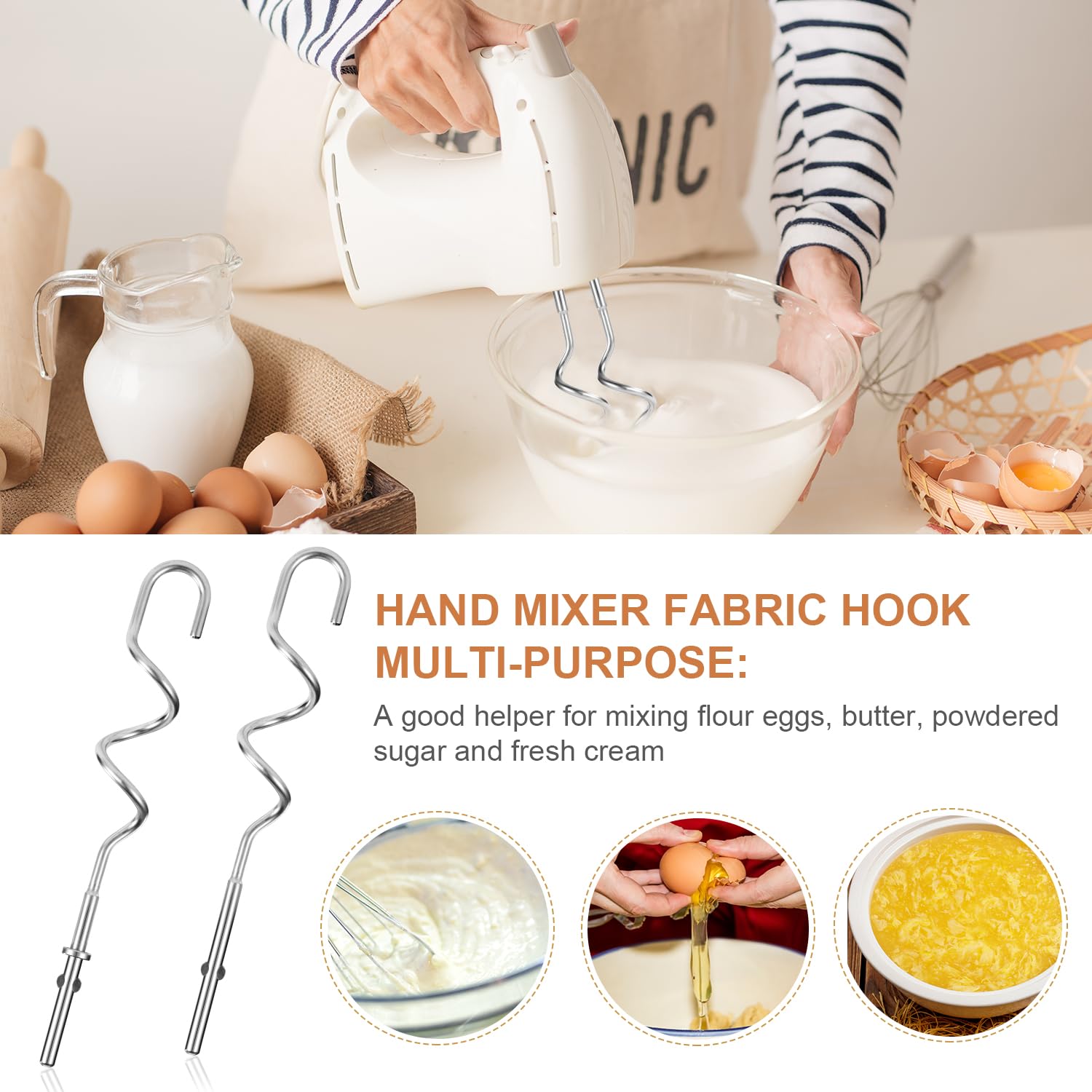 2 Stück Knethaken für KitchenAid KHM512 Handmixer, Edelstahl Geeignet für Teigknetmaschinen und Brotbacken Kompatibel mit KitchenAid KHM 5KSM, KSM, KSMO und KSMH