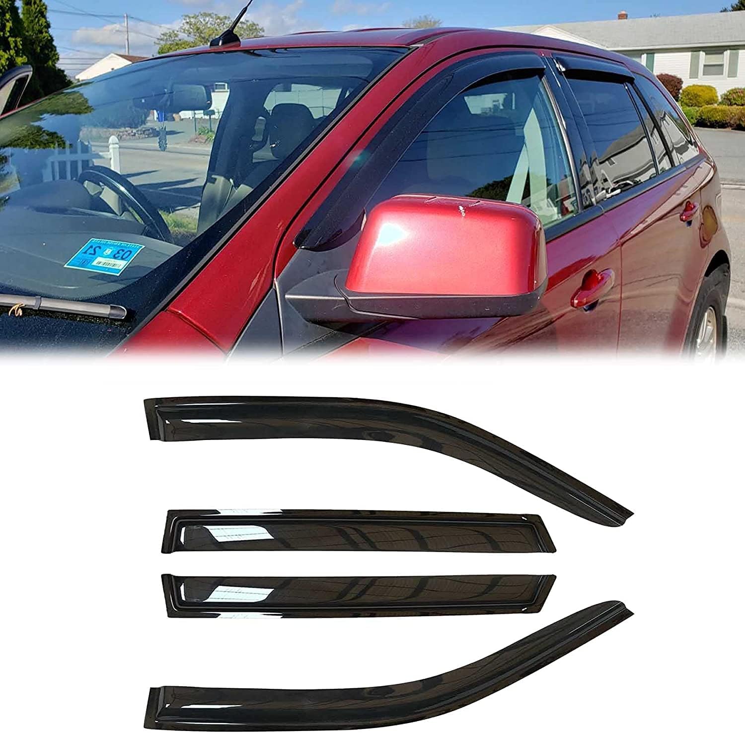 Deebior 4pcs Dark Smoke Tinted Outside Mount Style Sun Rain Guard Wind Deflector Window Visors Compatible with 2007-2015 Edge 2007-2015 Lincoln MKX