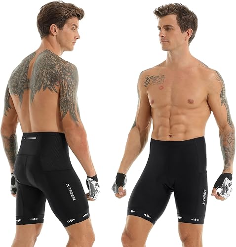 X-TIGER Men's Cycling Shorts with 5D Seat Padding, Breathable Quick-Drying Cycling Shorts with 3 Pockets, 801 black, L - 2