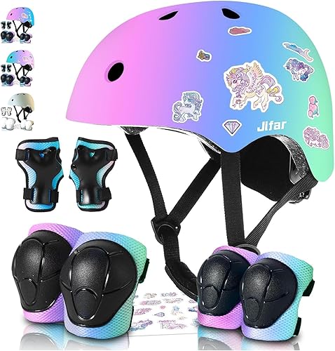 JIFAR Adjustable Bike Helmet with Knee Pad Elbow Pads Guards,Skateboard Helmet for Kids YouthToddler Boys Girls,Helmet and pads for kids 3-5-8-14+