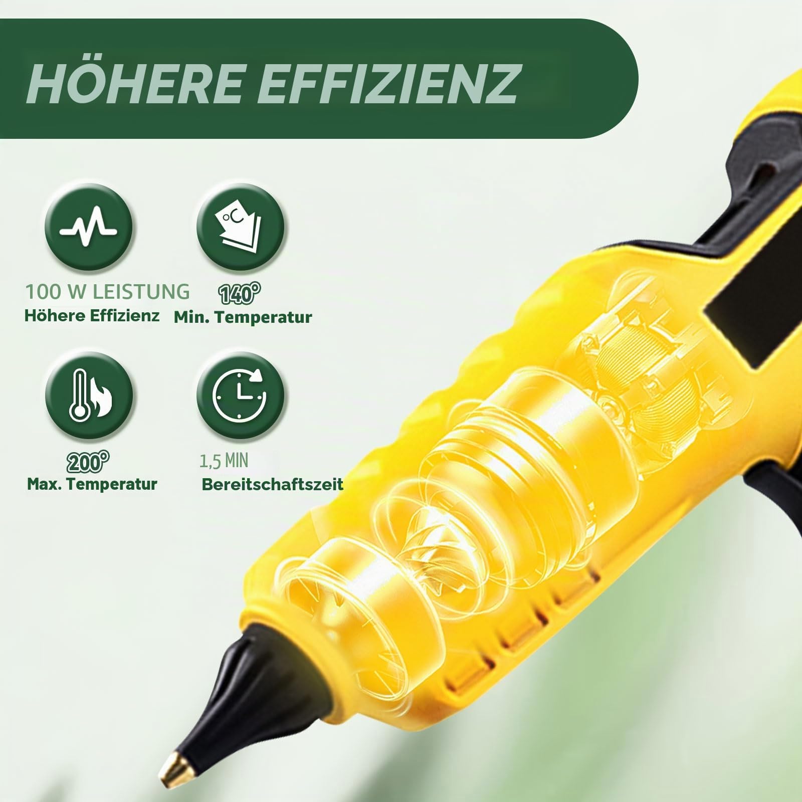 Akku Heißklebepistole für Dewalt 18 V/20 V, 100 W, elektrische Heißklebepistole mit 30 Stück 11 mm Klebepistolen-Sticks für Reparatur, Kunst, Handwerk, Kunst (ohne Batterie)