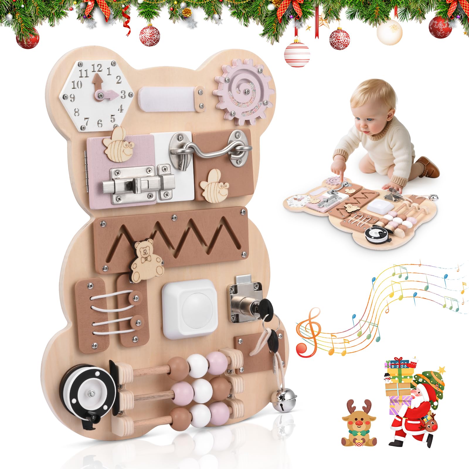 Busy Board per Bambini Pannello Sensoriale Montessori Tavole Montessori in Legno per l'apprendimento delle Abilità di Vita per 1-6 Regalo Bambini e Bambine