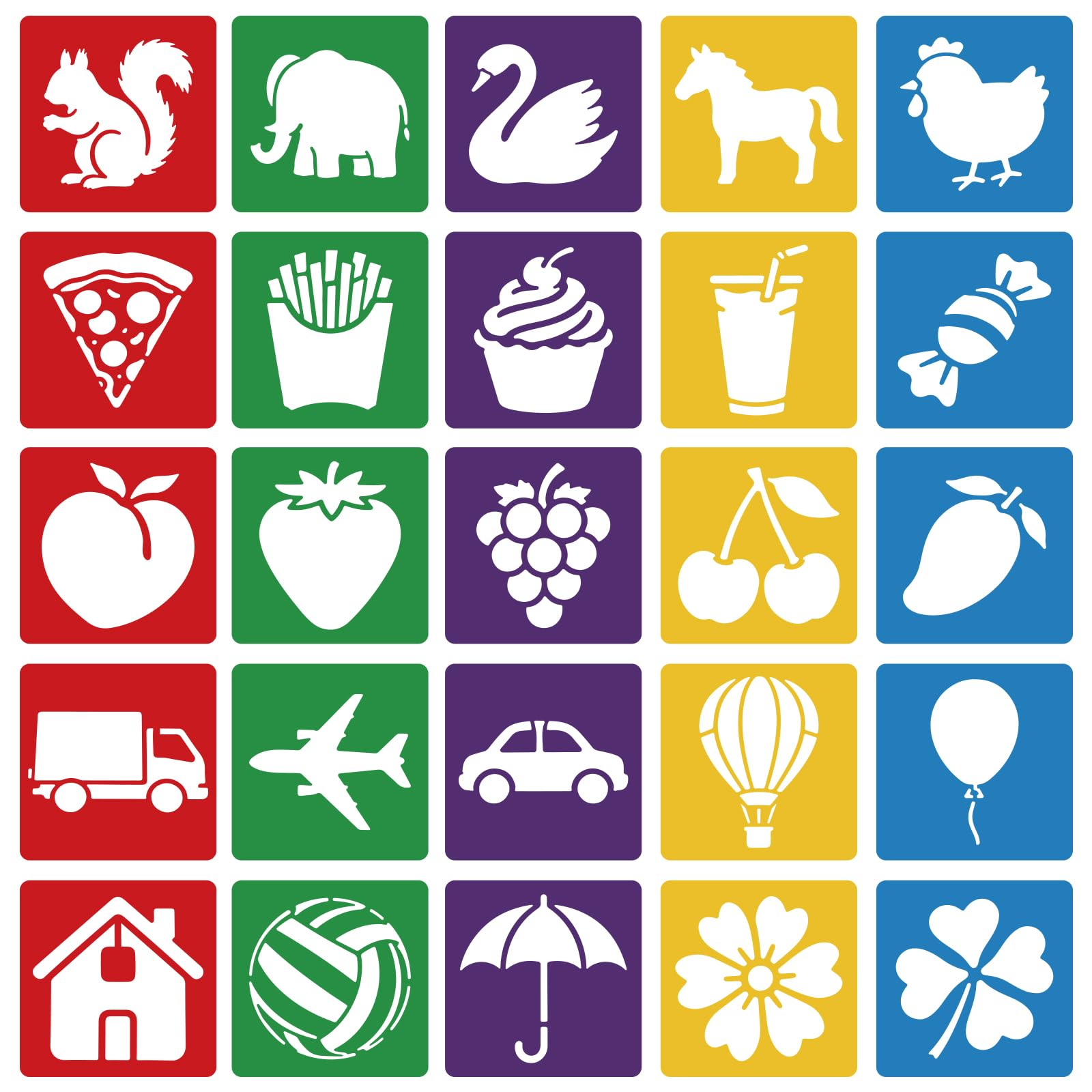 CUTHOLLOW 25PCS Animals and Food Painting Shape Stencils Sets - 8 Inch Reusable&Washable Drawing Template, Different Primary Themed Sidewalk Chalk Art Stencils Kit for Craft Room Wall Paper