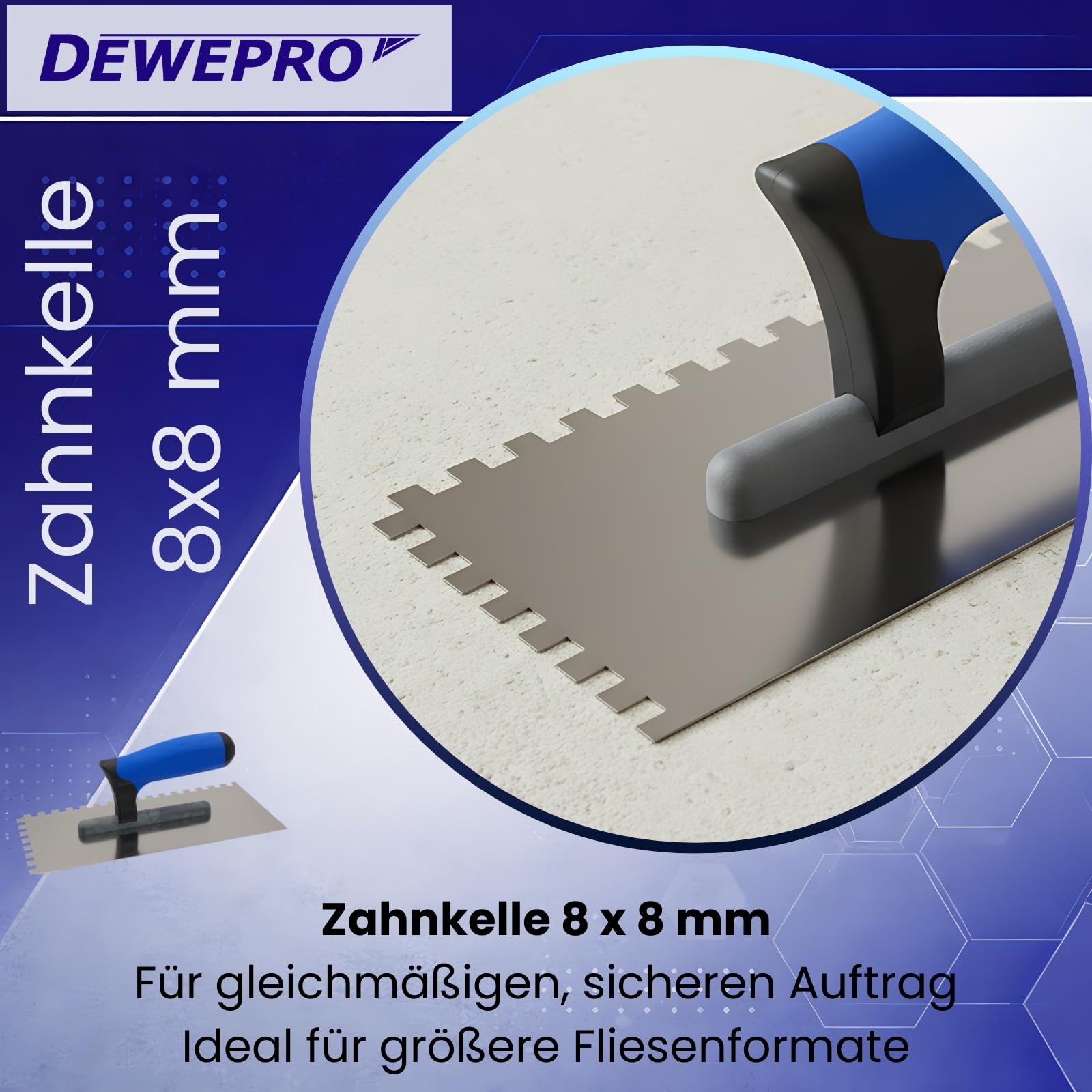 DEWEPRO 5-teiliges Zahnkellen-Set PROFI III aus Edelstahl mit 4x4 mm 6x6 mm 8x8 mm 10x10 mm 12x12 mm für Fliesen Mörtelverarbeitung und Spachtelarbeiten