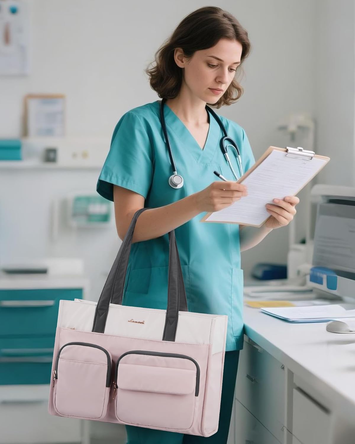 LOVEVOOK Teacher Tote Bag for Women,Multi-pocket Laptop Bag with Large Cup Holder,Nurse Bags Work Travel Computer Handbag - Image 2