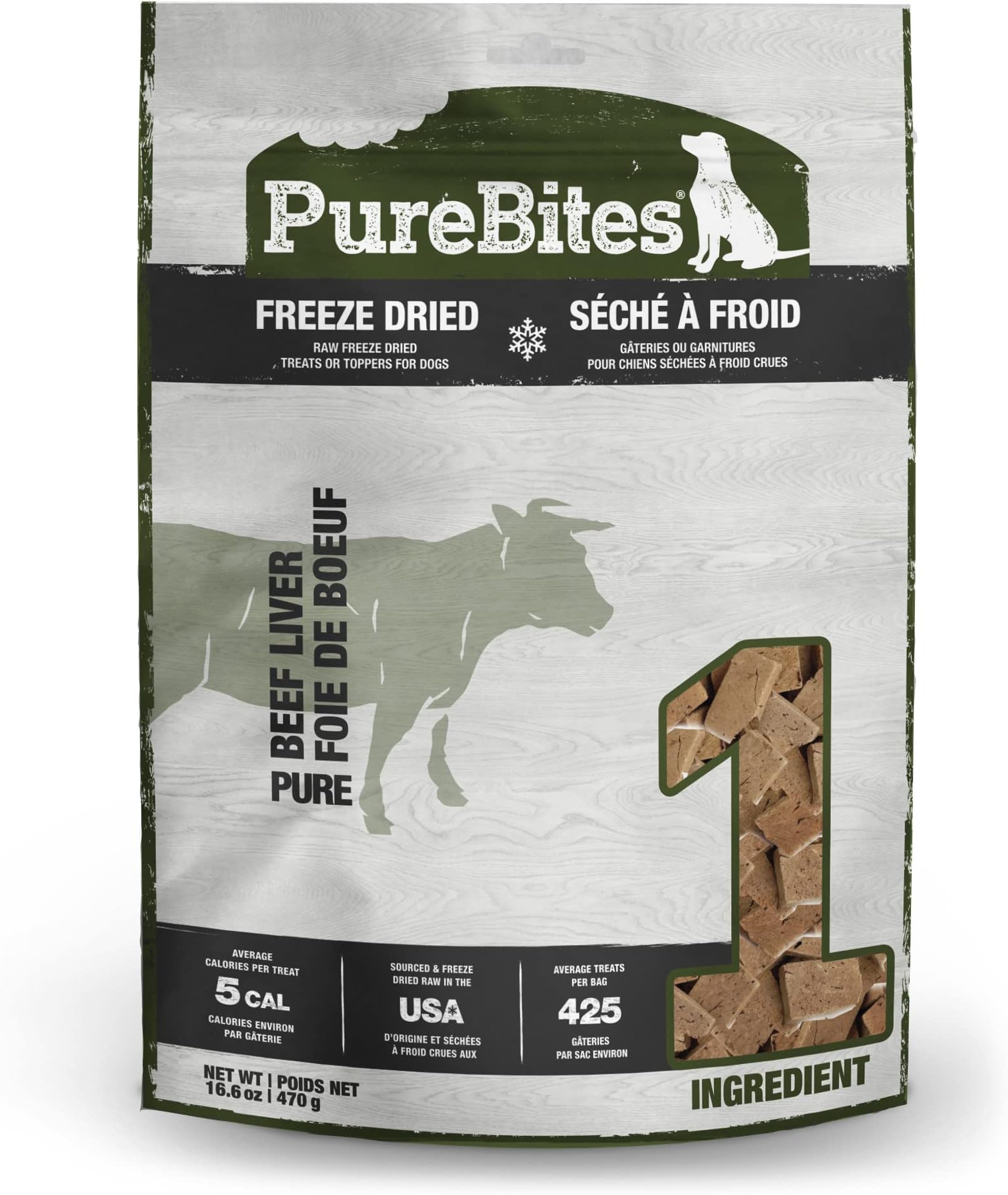 PureBites Beef Liver Freeze Dried Dog Treats, 1 Ingredient, Made in USA, 16.6oz