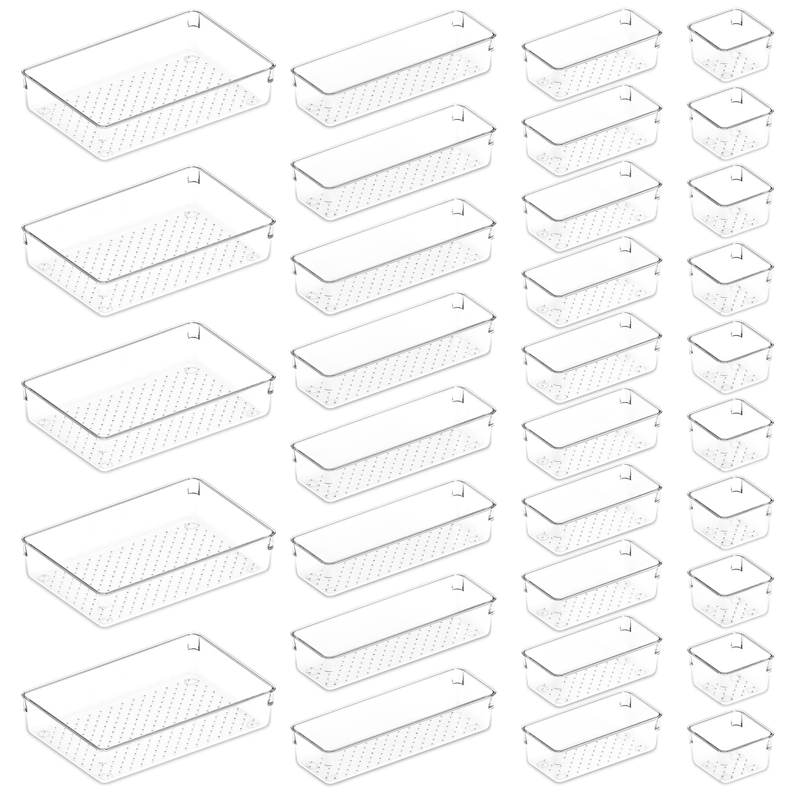 Lifewit Set de 33 Cajón Escritorio Organizador de Baño, Divisores de Tocador de Plástico Bandejas Caja de Separación para Maquillaje, Oficina, Joyas, Gadgets, Dormitorio