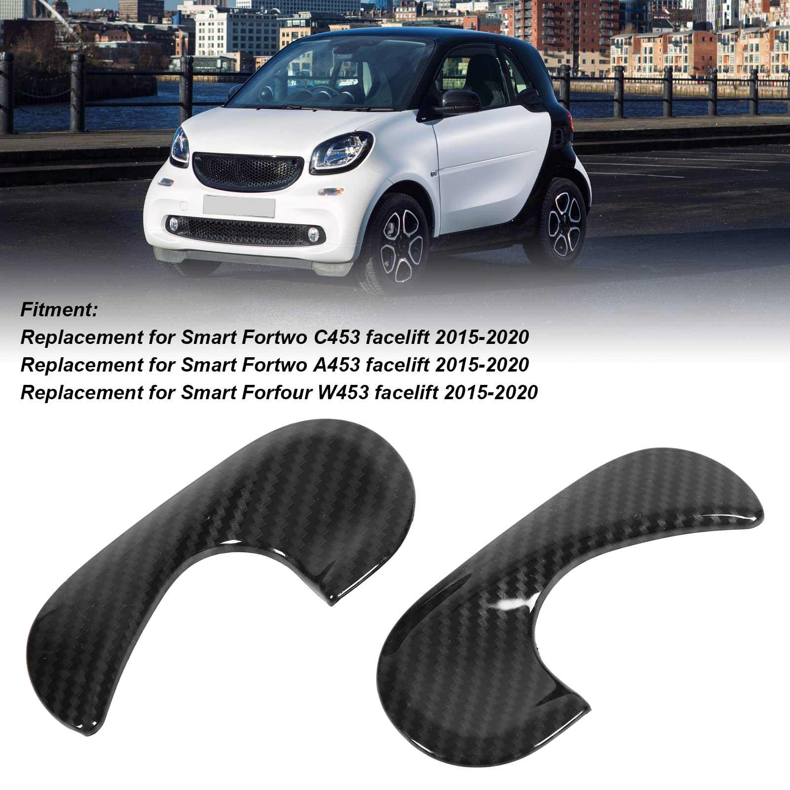 Copertura Maniglia Interna Porta in Stile Fibra di Carbonio per Fortwo A453 C453 Facelift 2015‑2020 Protezione Interni Auto Adesivo Decorativo -Graffio