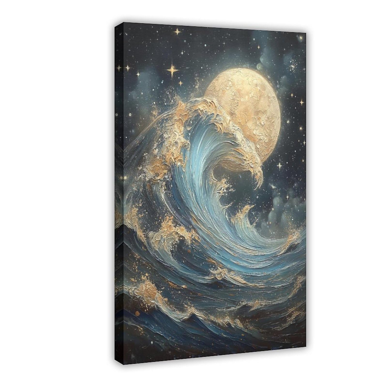 Bareronor Celestial Moon & Wave Canvas Poster Bedroom Decor Landscape Office Room Decor Gift 24" L X 36" W