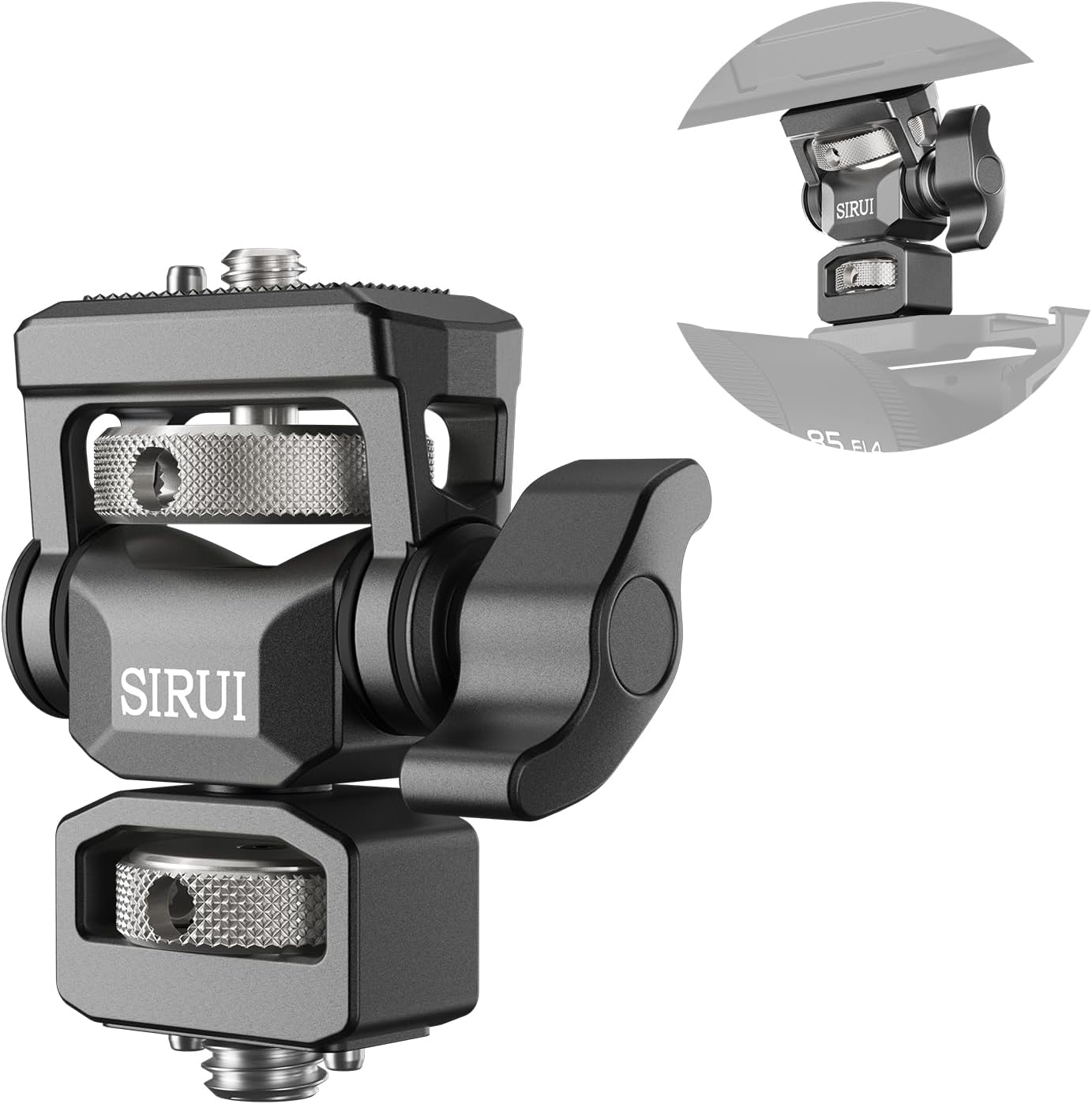 Sirui Camera Monitor Mount with 3/8” Retractable Locating Pins Mounting Base, Swivel and Tilt Adjustable Field Monitor Holder with Anti-Twist Pin for 5" and 7" Monitors, AM-MT02