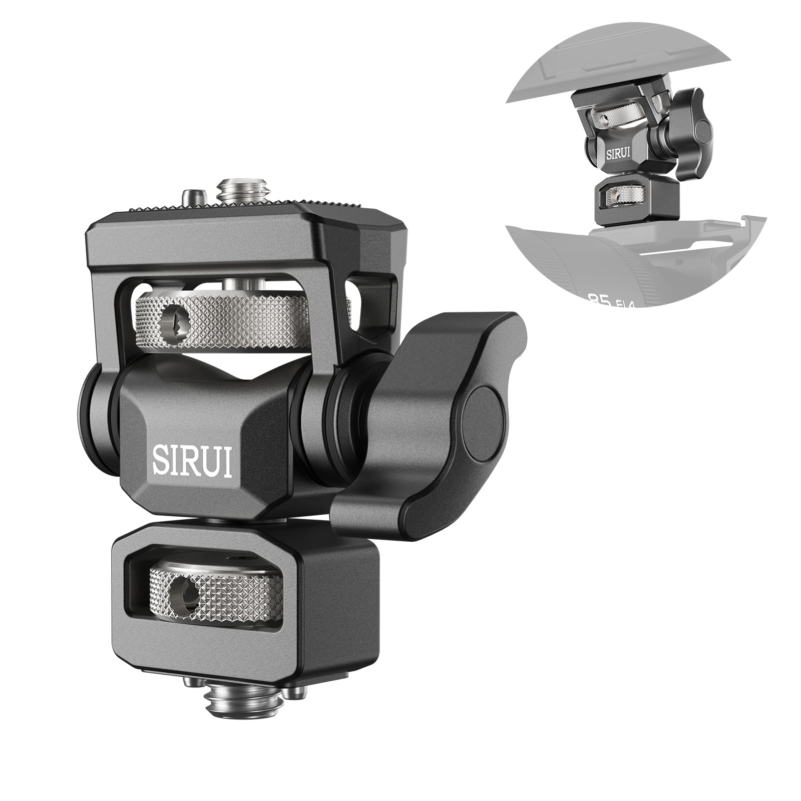 SIRUI ARRI-Style Monitor Halterung mit 3/8" und 1/4"-20 Gewinde, Schwenk- und Neigefunktion, Anti-Dreh-Pin für 5"-7" Monitore, Zubehörhalterung, AM-MT02