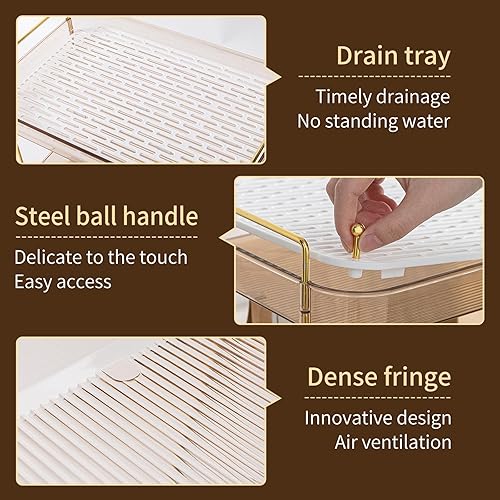 Miniatura 3 de Bandeja de whisky y estante para tazas de vidrio con tabla de drenaje, soporte para tazas y organizador de tazas de café para encimera de cocina y