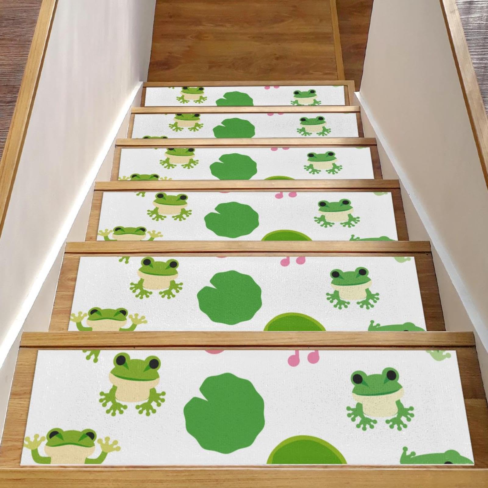 Alfombras para escaleras de madera antideslizantes pack de 15 piezas lavables con diseño de ranas
