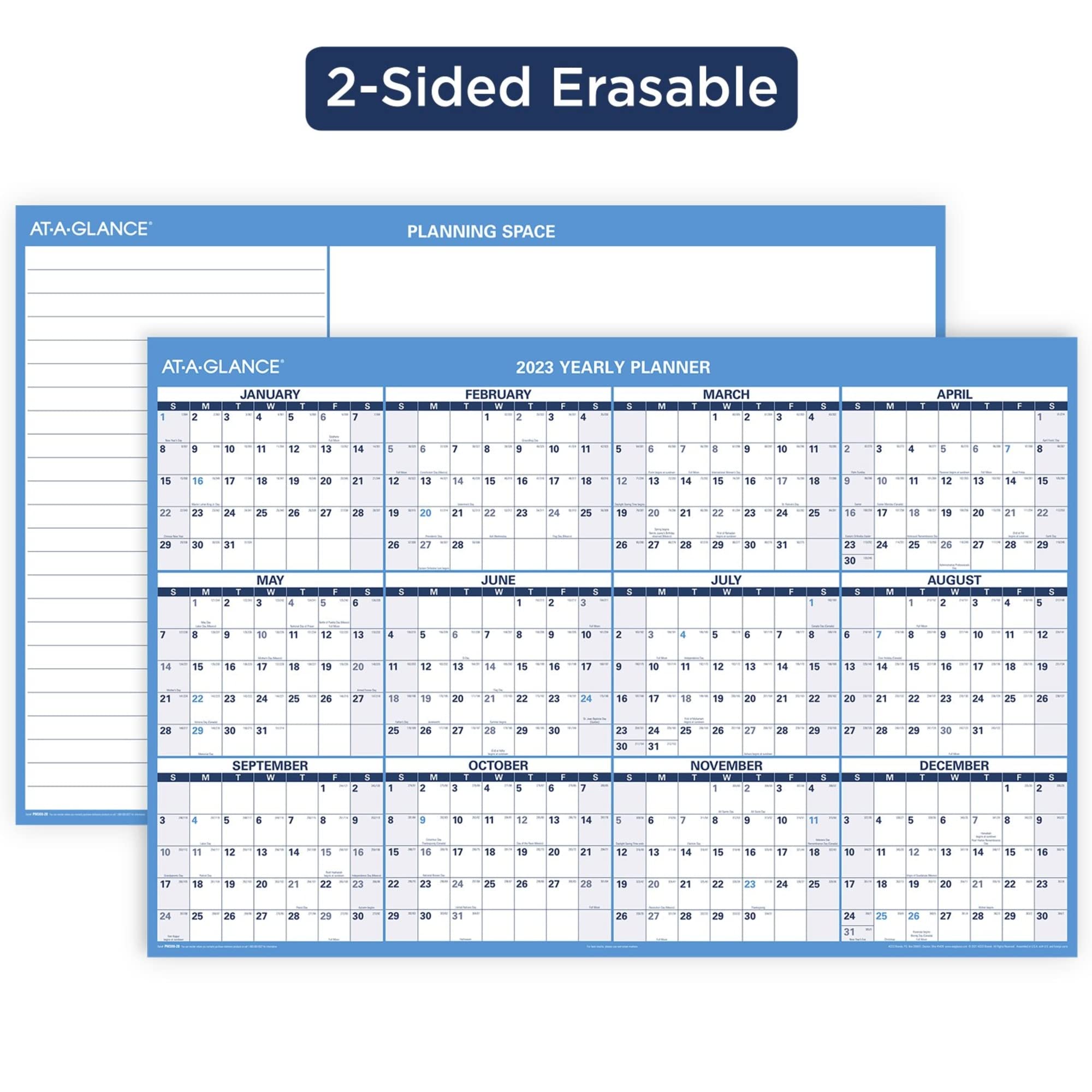 AT-A-GLANCE - Calendario cancellabile 2023, formato Jumbo, orizzontale, reversibile per pianificazione dello spazio (PM30028)