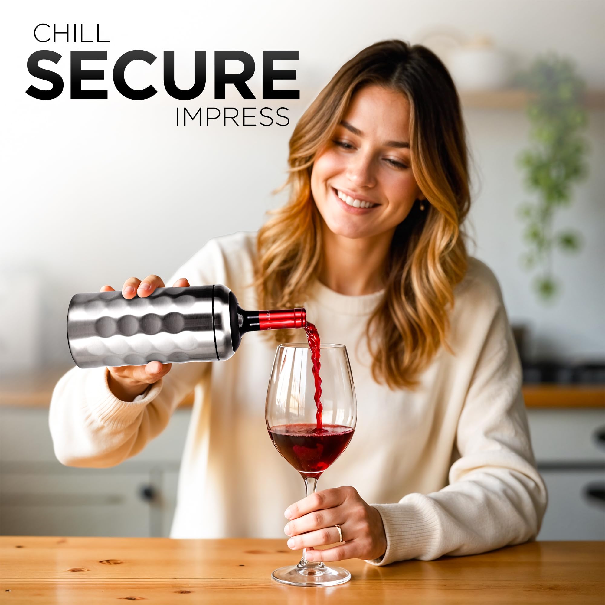 Premium Weinkühler – 750 ml Edelstahl-Flaschenkühler, doppelwandig & vakuumisoliert – hält Wein für 6+ Stunden kalt – perfektes Geschenk für Weinliebhaber – passend für die meisten Champagnerflaschen