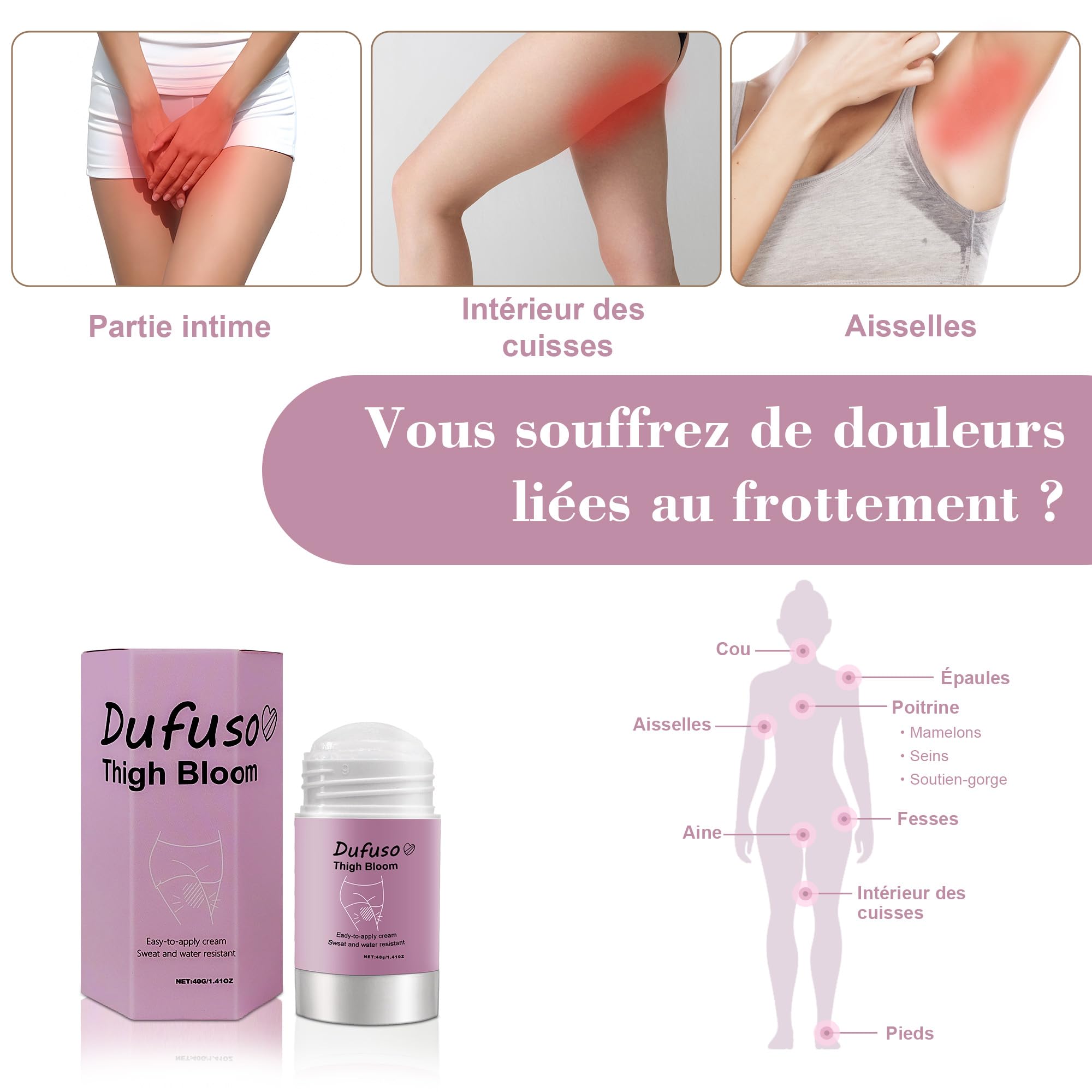 Stick Anti Frottement Cuisse, Prévient les Frottements et les Irritations Cutanées, Prévient Efficacement les Frottements et les Ampoules, pour les Cuisses, les épaules, La Poitrine, les Pieds - 3