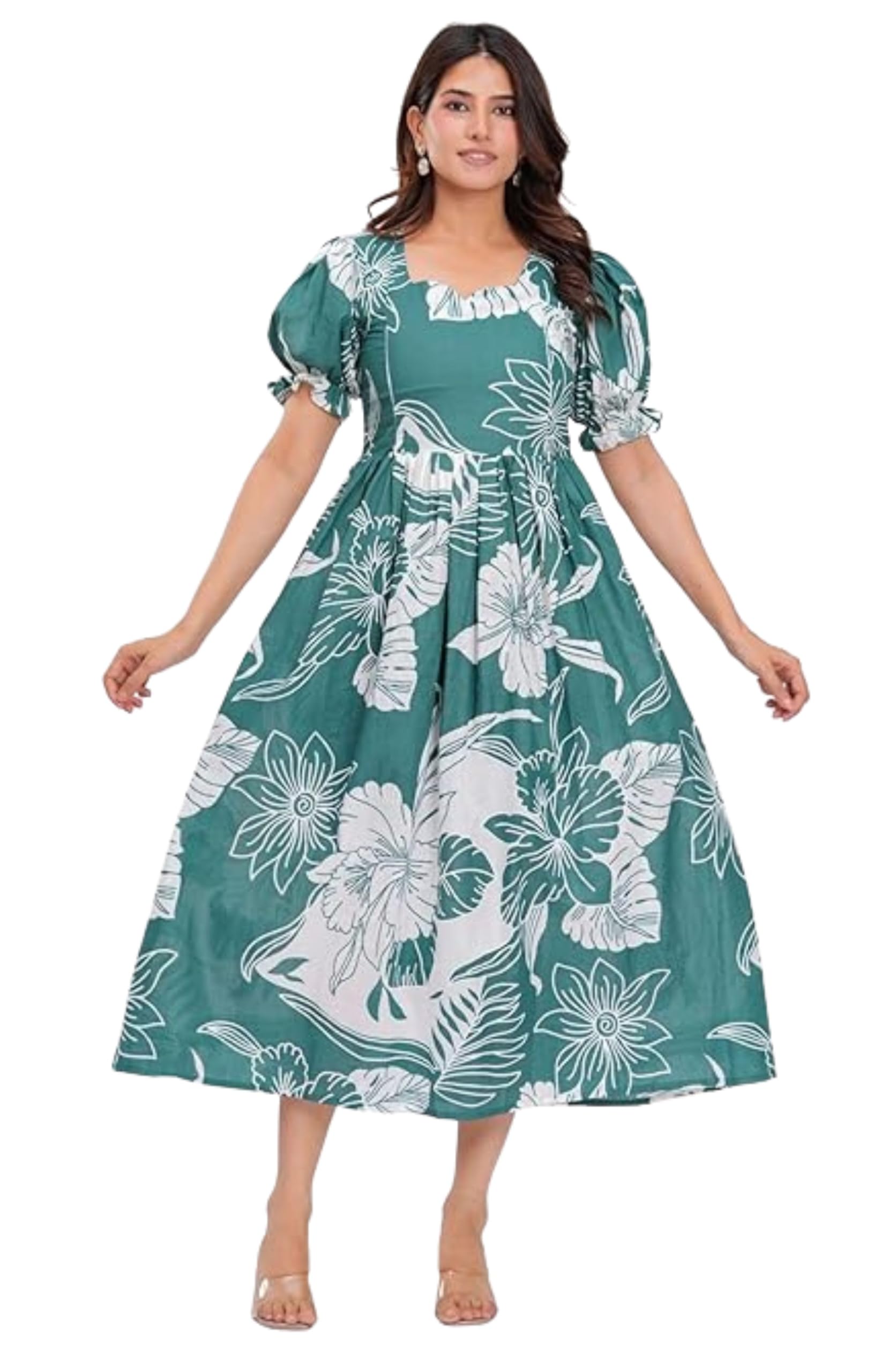 Women’s Printed Cotton Fabric Short Sleeve Flower Printed Anarkali Maternity Feeding Kurti with Side Zippers