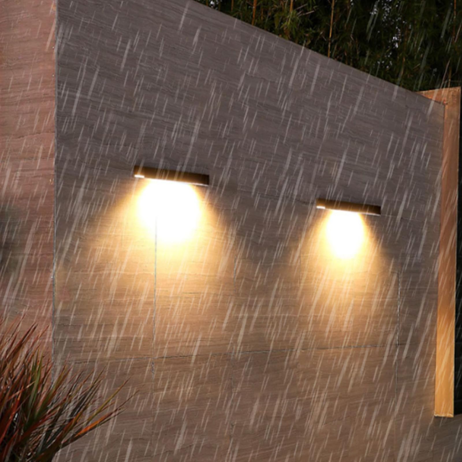 LED Exterior Solares Aplique de Pared IP65 Impermeable Lámpara de Pared Moderno Minimalista Rectangular Diseño Luz de Pared ABS Magnético Decorativo para Jardín Porche (2 Piezas,Luz Cálida)