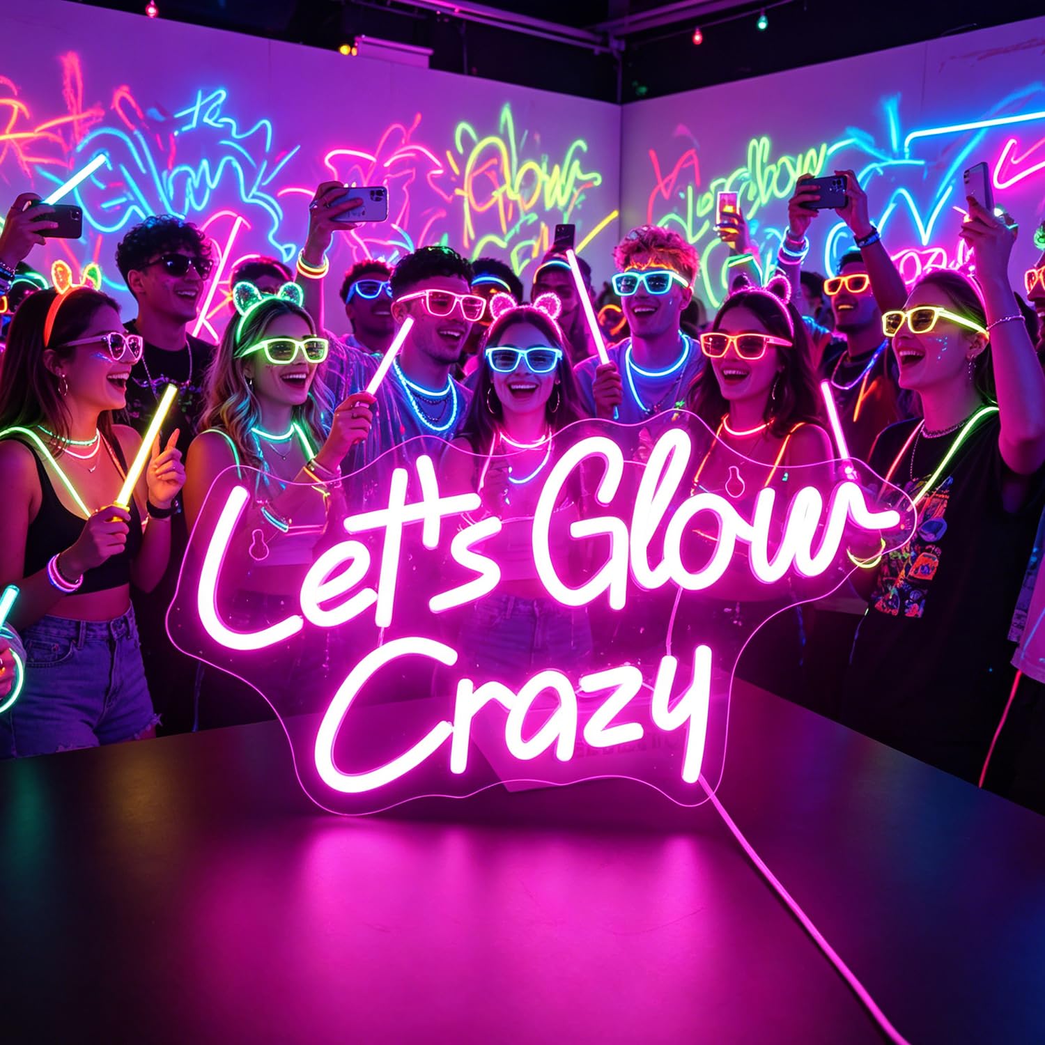 LED "Let's Glow Crazy" Neon Sign Illumina Segni per Camera da letto Casa Game Room Hotal Caffè Birra Pub Bar Party Desk Decorazioni di Arte Della Parete Compleanno Regali di Natale (rosa)