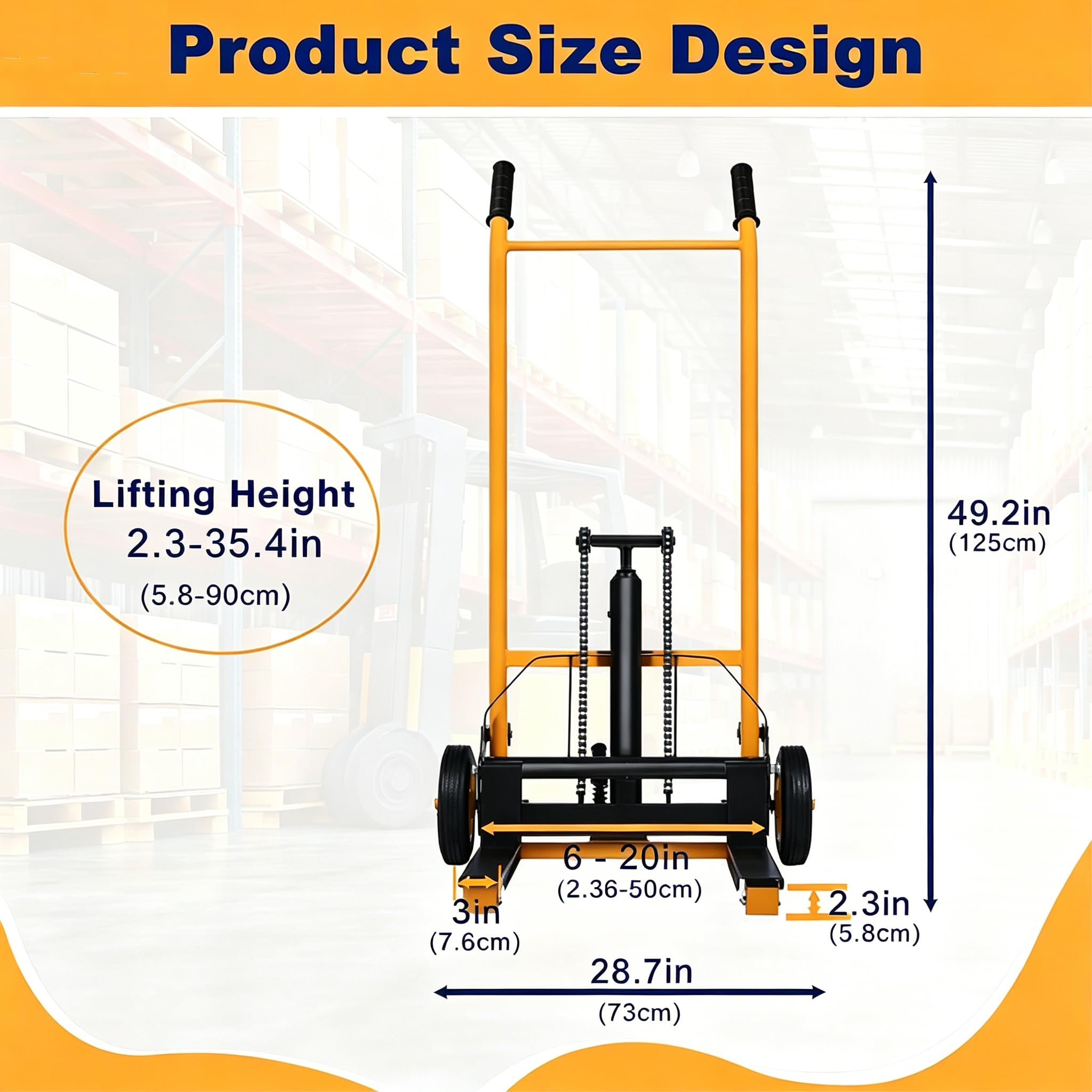 Materiale carrello,Transpallet manuale, tavolo sollevatore, elevatore manuale, sollevatore a forcella con gambe fisse e forchette regolabili, capacità 200 kg, altezza di sollevamento 90 cm
