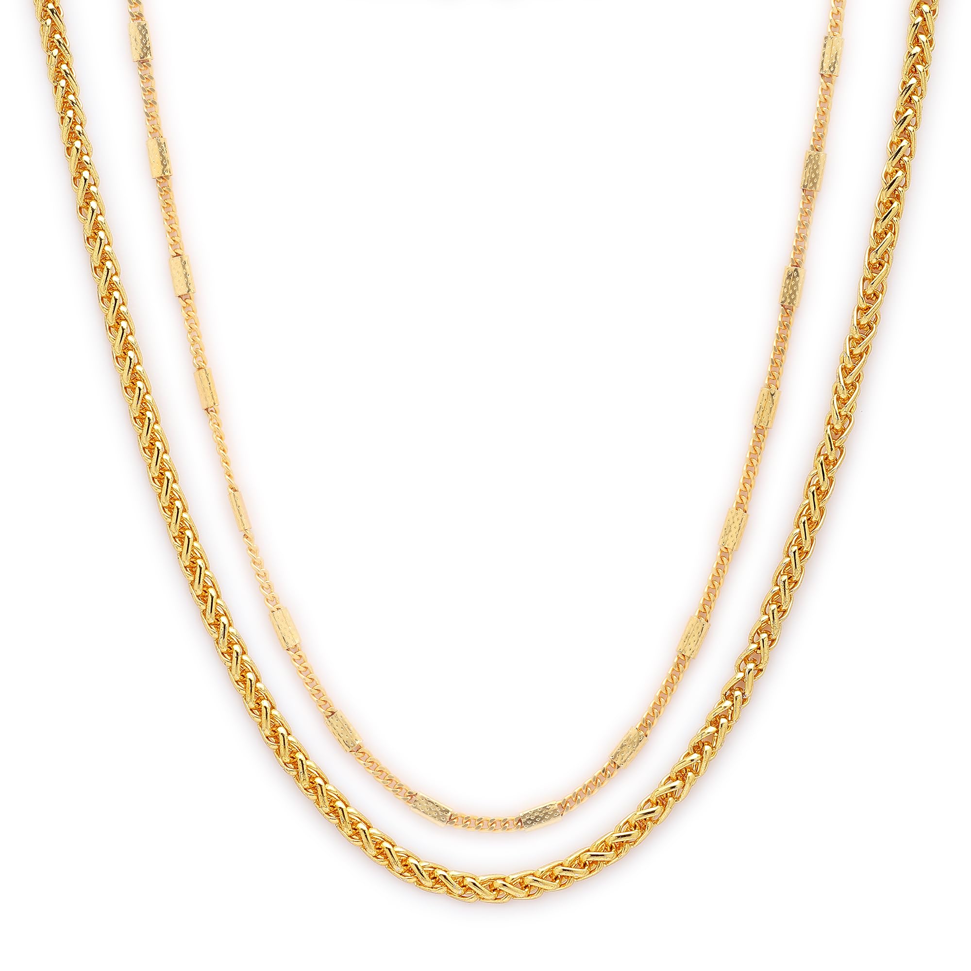 Pack of 2 Silver-Toned Dual Chain Necklace Combo for Men & Boys Alloy Multi-Design Link Chain Set Stylish Layered Chain Necklace Contemporary Statement Jewellery Chains for Mens-image-41
