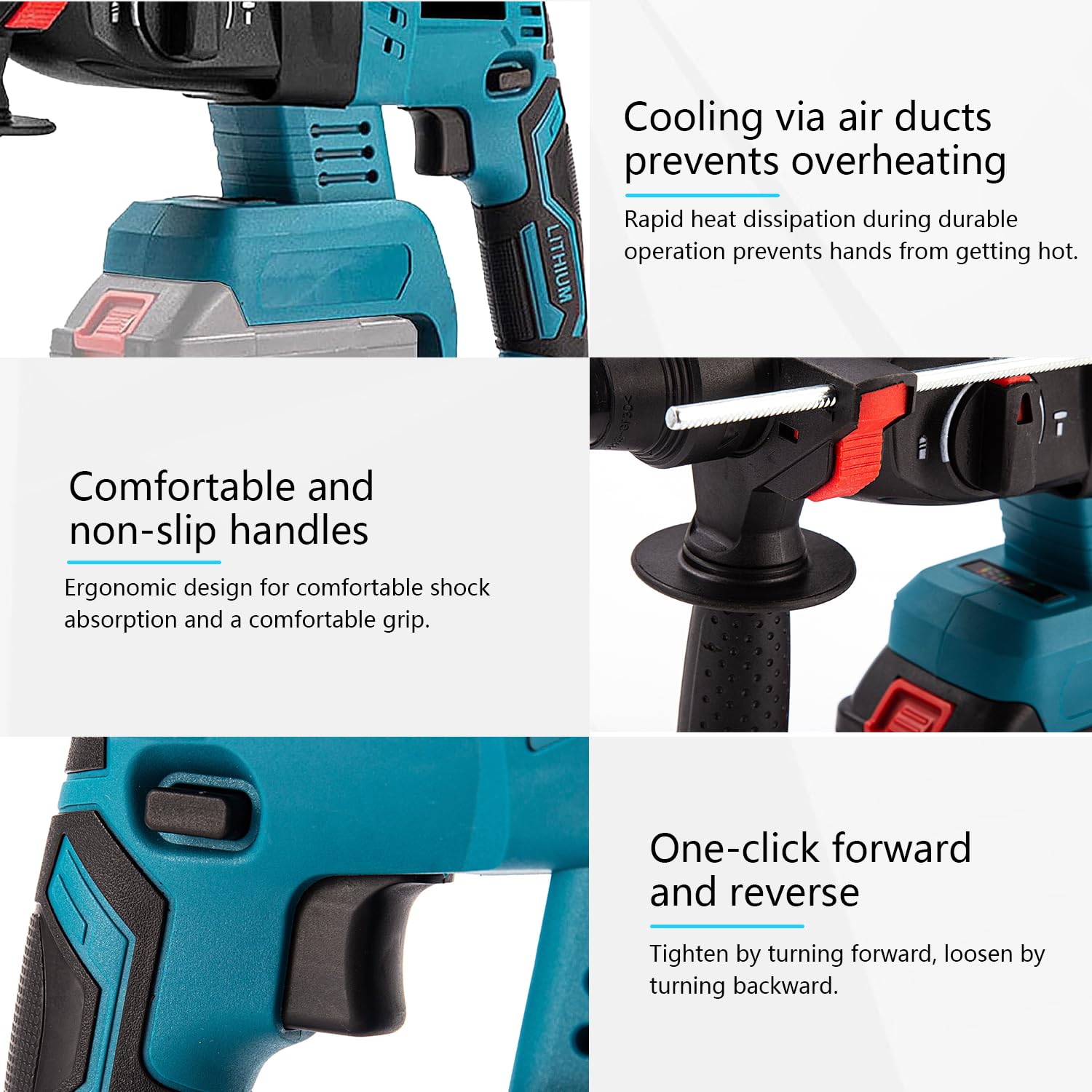 Bohrhammer für Makita Akku 18V, 3-in-1 Bürstenloser Schlagbohrmaschine mit 7 Stück Bohrer, Handschuhe, 3 Betriebsarten, Anti-Vibrationsgriff und Sicherheitskupplung (ohne Akkus und Ladegerät)