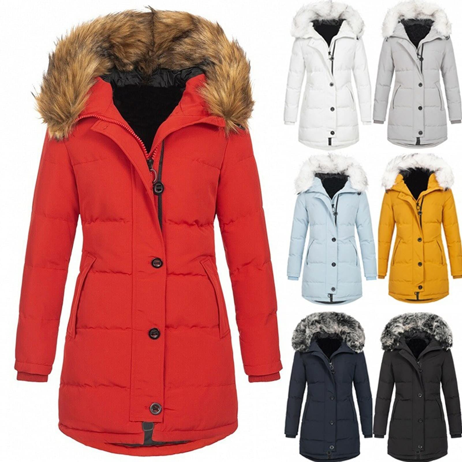 CRMY Cappotto Invernale da Donna in Cotone Caldo Parka Lungo con Cappuccio in Pelliccia Giacca di Transizione Giacca Trapuntata (Color : Black, Size : 3XL)