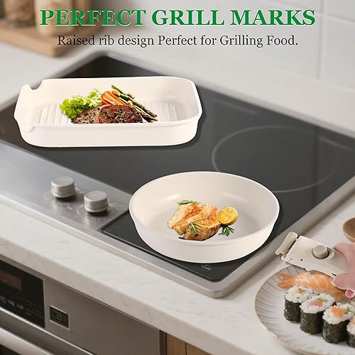 Miniatura 8 de Juego de utensilios de cocina de 12 piezas de aluminio, antiadherentes, extraíbles y aptos para microondas, juego de sartenes de inducción para