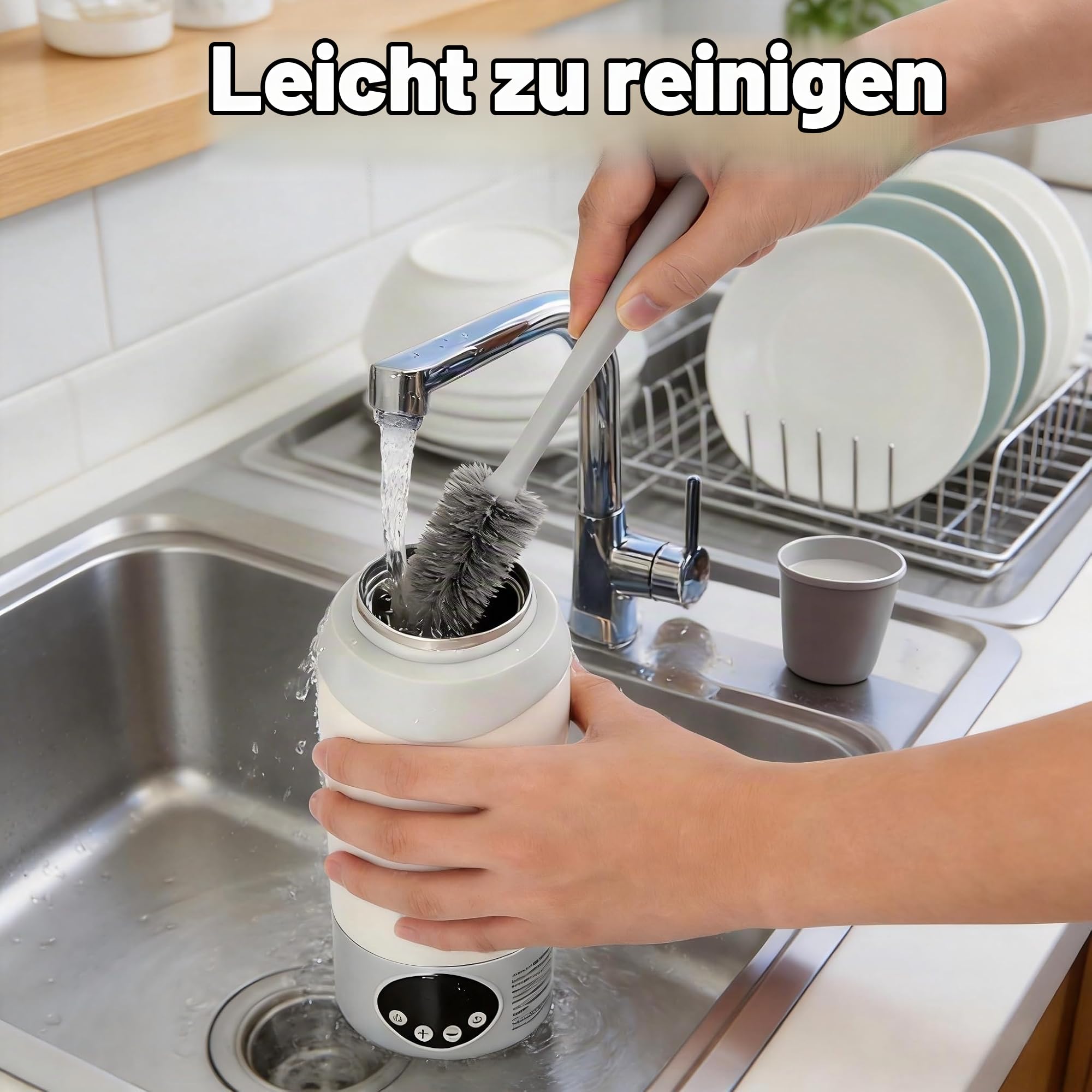Flaschenwärmer Baby Unterwegs,Kindersicherung gegen,500ml Kapazität 12000mAh Akku, Schnelles Aufheizen 2 Min für Muttermilch&Wasser,cremefarben