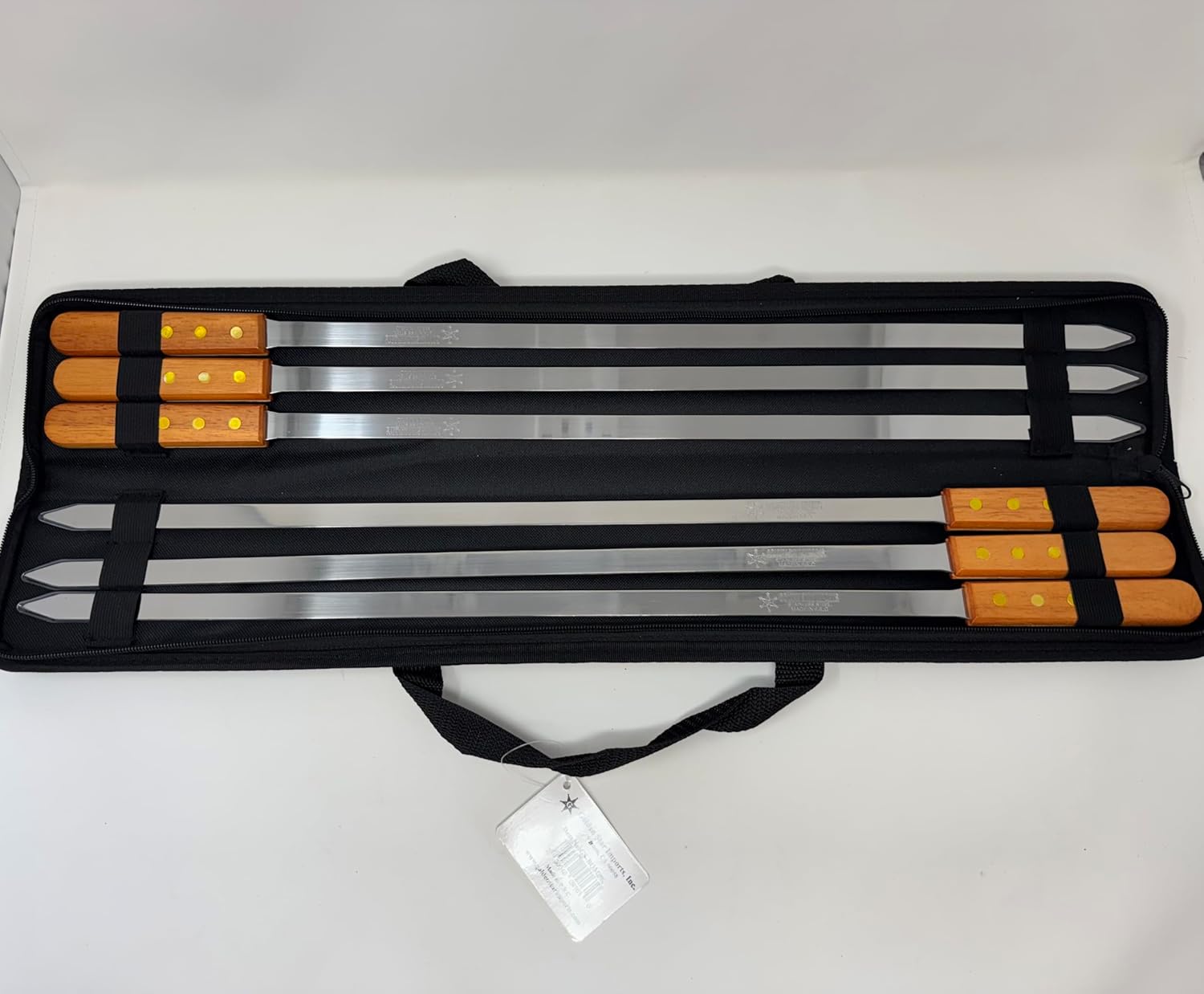 Golden Star BBQ Skewers – Thin Stainless Steel Flat Metal Skewers with Wooden Handles – Armenian Style Shish Kabob Skewers for Meat, Chicken & Vegetables – Heavy Duty Grill Set with Carry Case