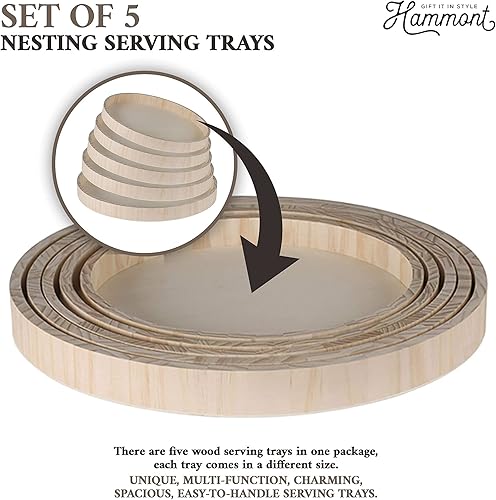 Miniatura 6 de Bandejas redondas de madera para servir, bandeja de desayuno anidada, bandejas de madera para organizar y catering