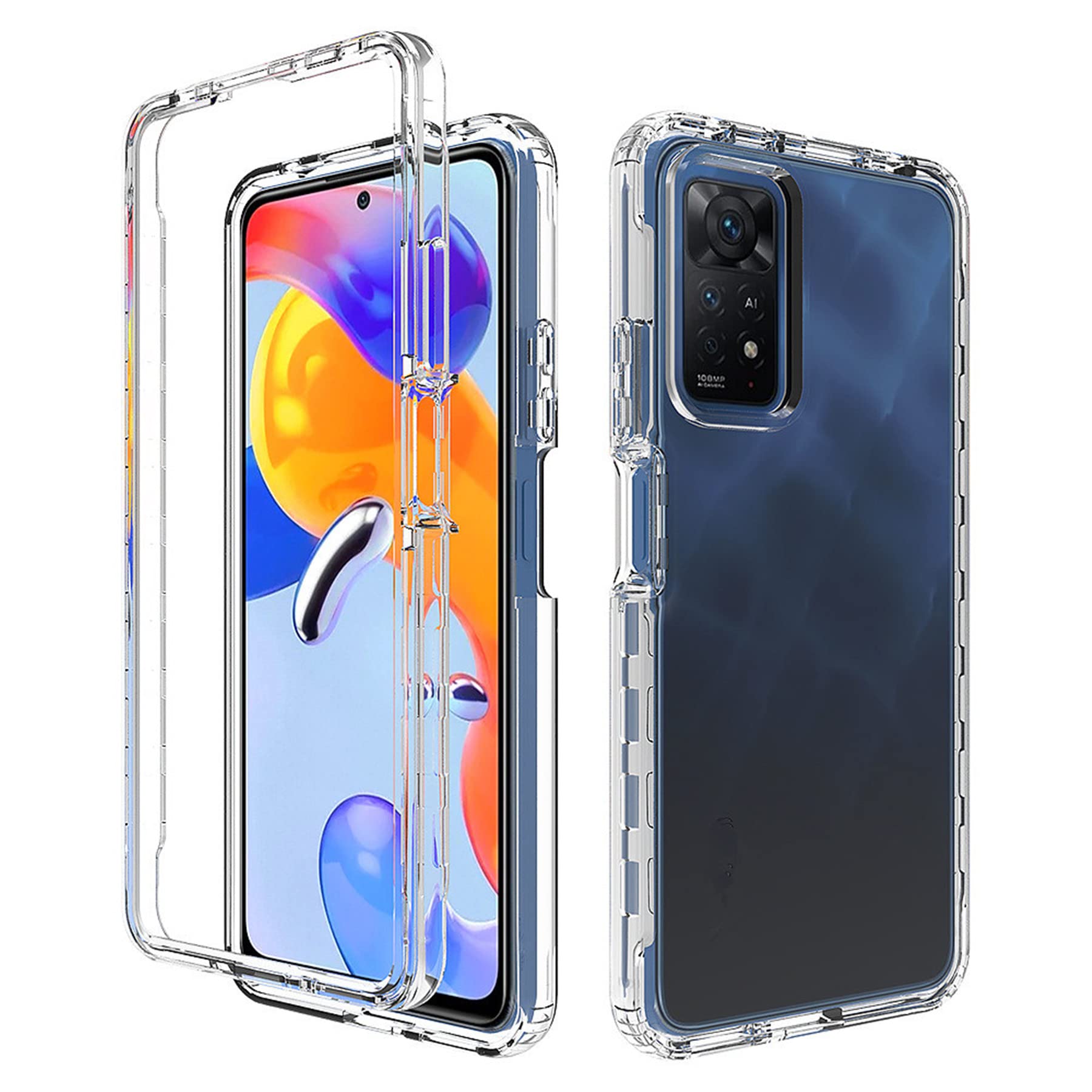 Custodia Rigida Per Xiaomi Redmi Note 11 PRO+ 5G, Cover Antiurto Full Body In TPU E PC, Trasparente Con Bordo Nero, Protezione 360° - 3