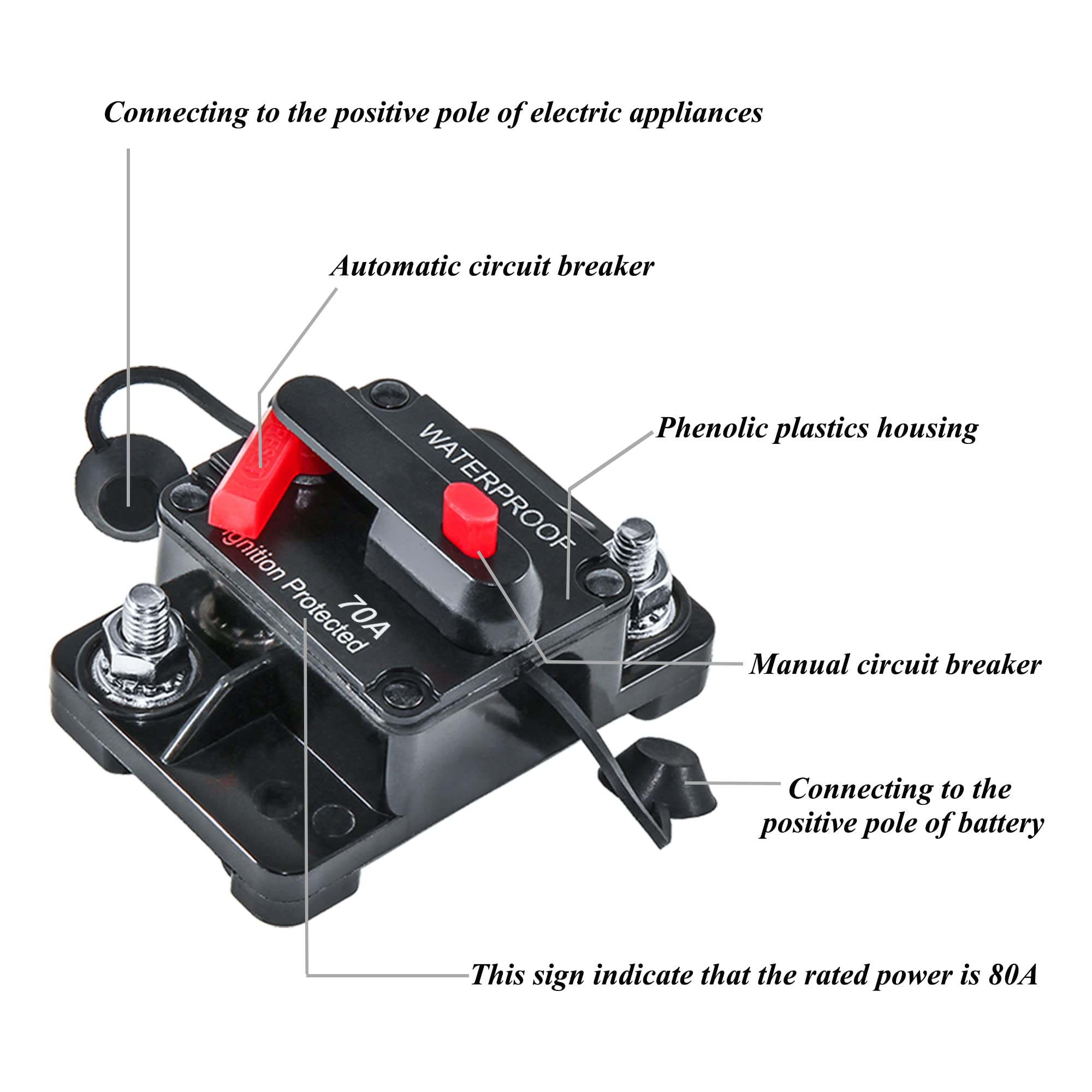 Snapklik.com : RED WOLF 70A Car Circuit Breaker w/Manual Reset Switch ...