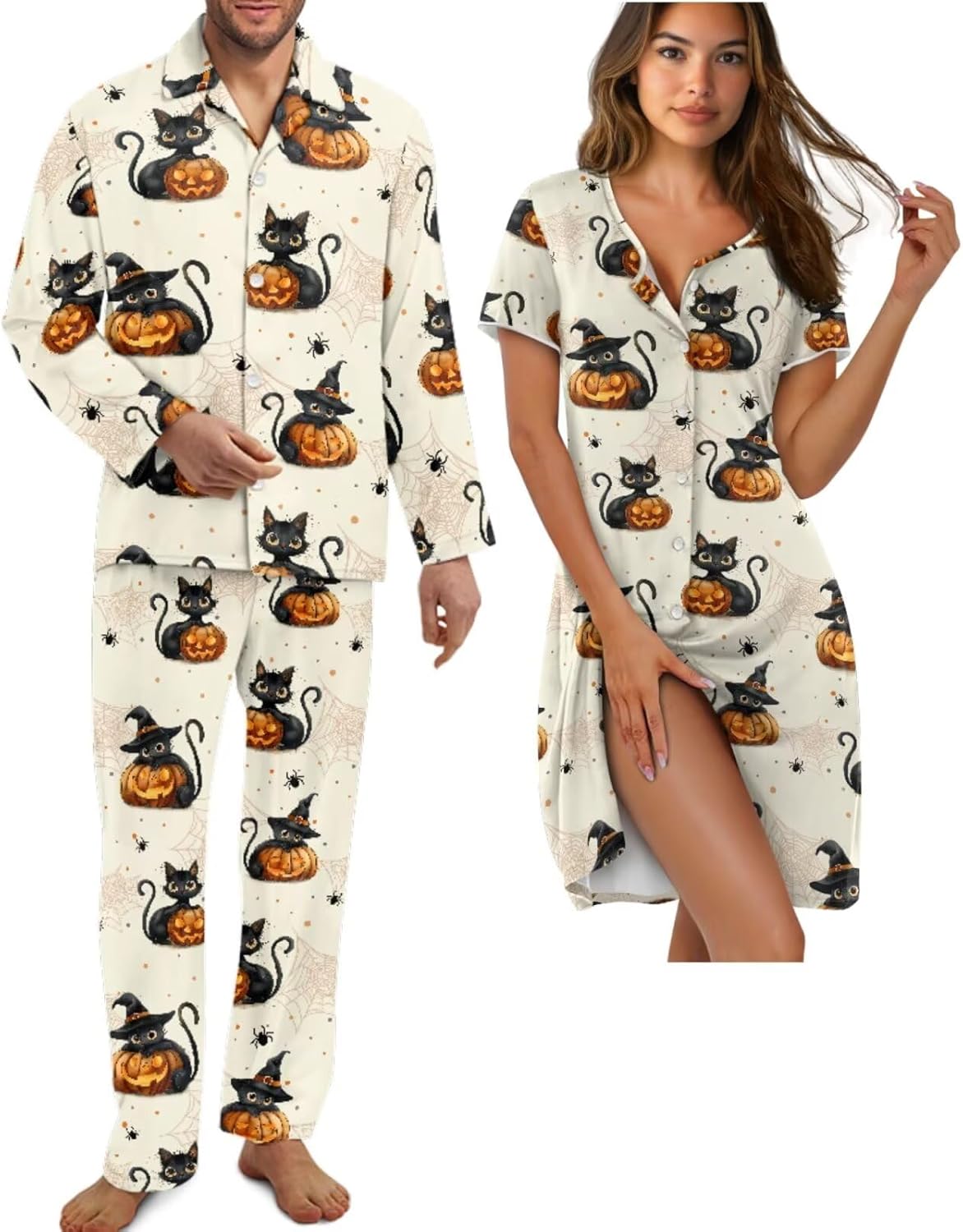 Men And Women Matching Outfits Lightweight Couples Pajamas Matching Sets Comfortable Warm Button Down Sleepwear