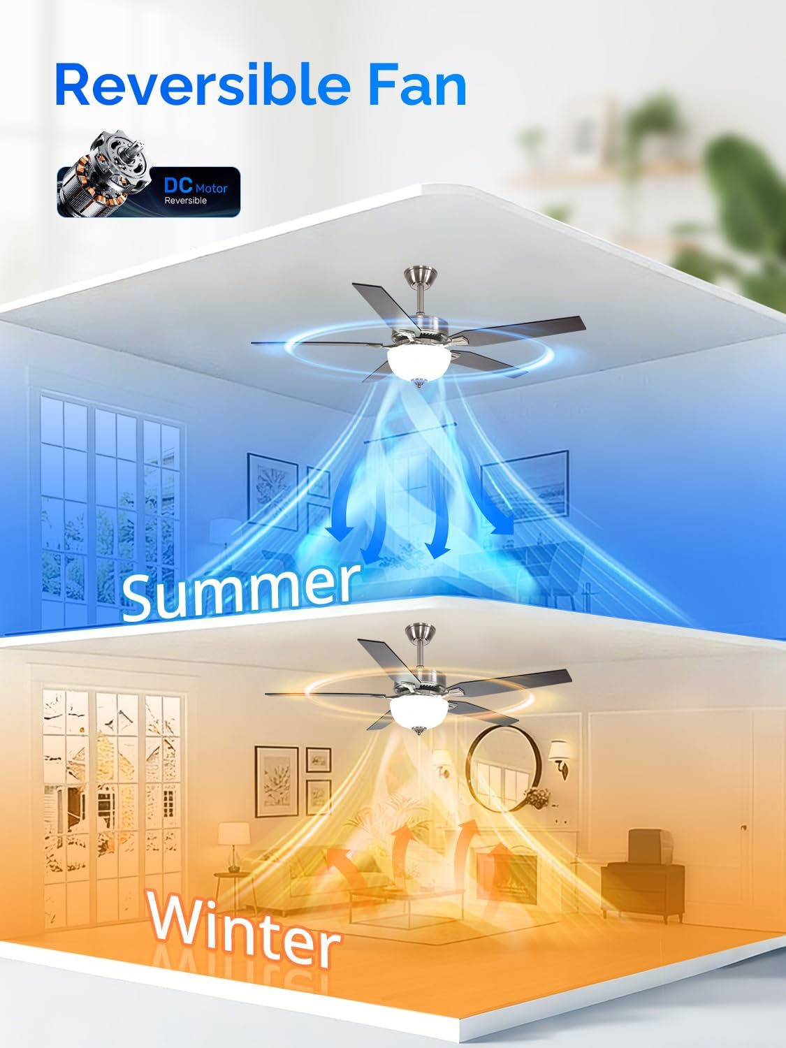 Orison 52 inch Indoor Ceiling Fan with Light, Flush Mount Ceiling Fans with Remote/APP Control, Smart Ceiling Fan for Bedroom, Living Room, Dimmable LED, Reversible Motor, 5 Blades