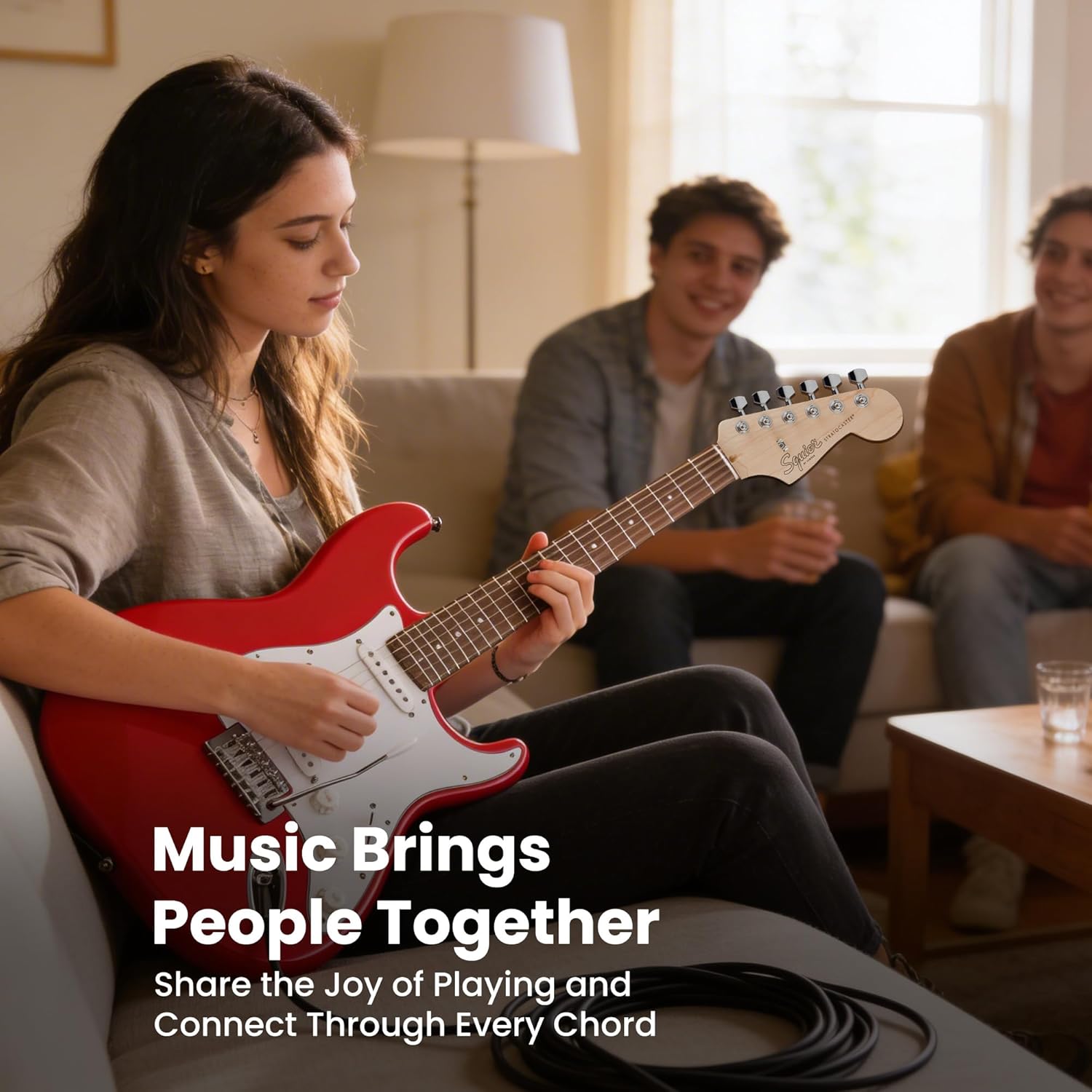 Fender Squier Stratocaster - Torino Red Bundle with Amplifier, Gig Bag, Strap, Instrument Cable, Picks, and Austin Bazaar Instructional DVD