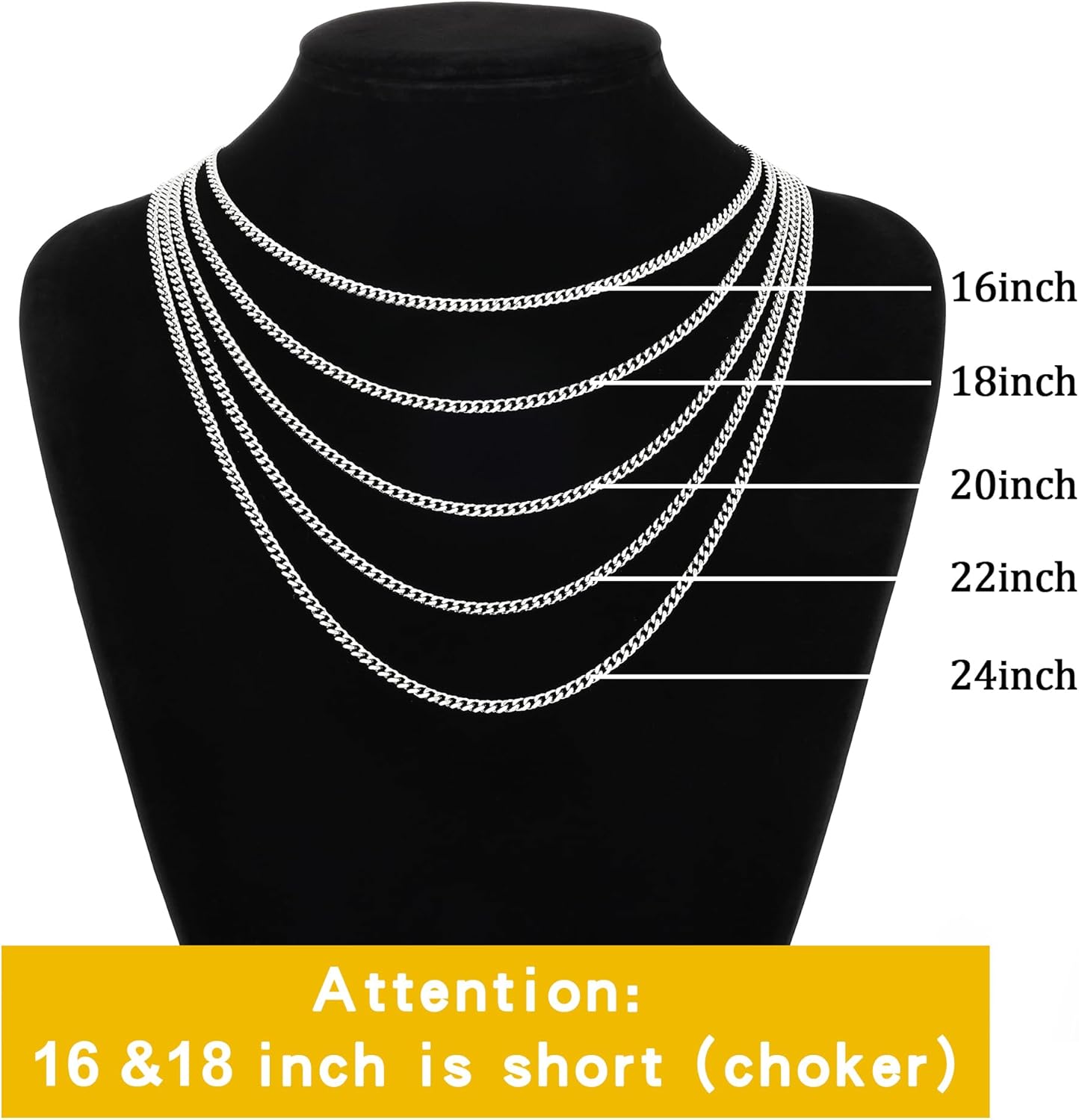 sovesi 3.5/5mm Cuban Link Chain Necklace for Men, Silver Tone/Black/14K Gold Plated Stainless Steel Necklace Chain, Mens Chain 16-28 Inch Jewelry Gift - Image 8