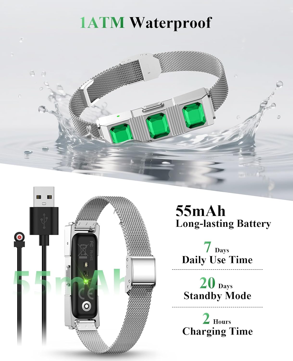 Smart Bracelet, Wearable Activity & Fitness Tracker Band, 24/7 Sleep Tracker, All-Day Continuous Heart Rate Blood Pressure Stress HRV Monitor, 170+ Sport Modes Smart Wristband with 2 Bands, Free APP