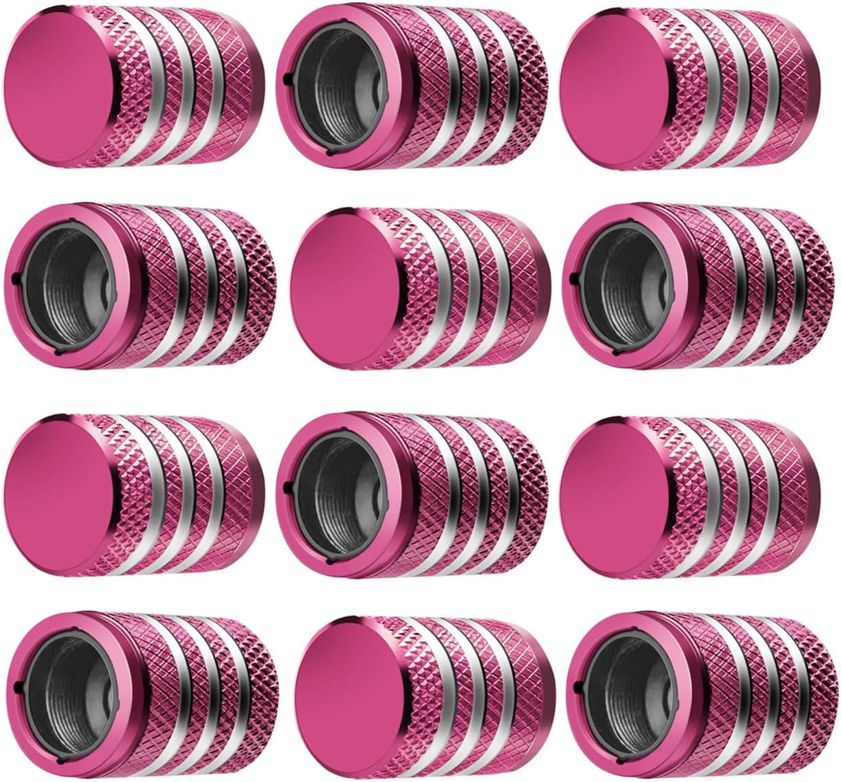 Tire Valve Stem Cap Cover - (12 Pack) Tire Air Caps Metal with Plastic Liner Corrosion Resistant Leak-Proof for Car Truck Motorcycle SUV and Bike Pink