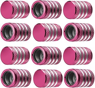 Tire Valve Stem Cap Cover - (12 Pack) Tire Air Caps Metal with Plastic Liner Corrosion Resistant Leak-Proof for Car Truck Motorcycle SUV and Bike Pink